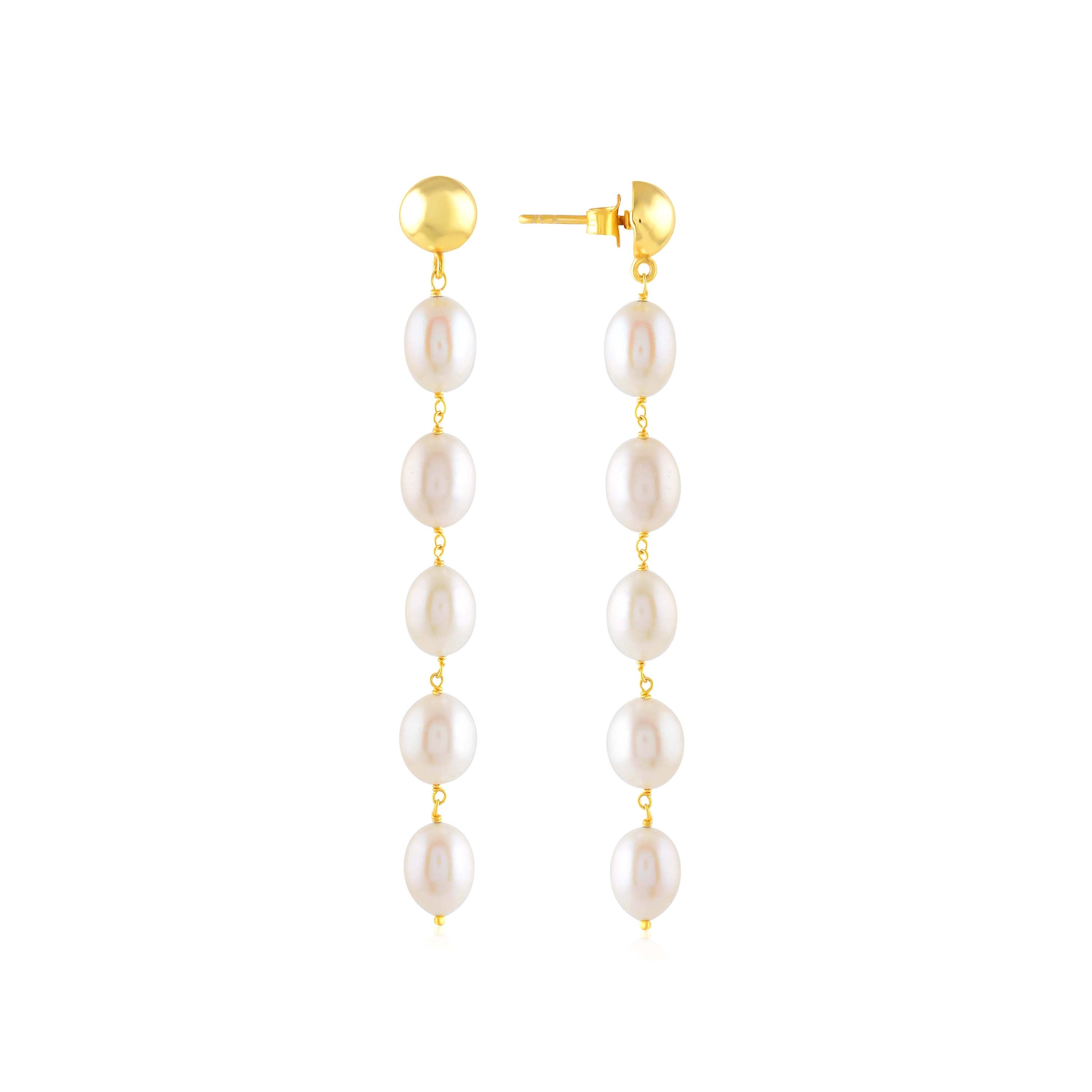 Cultured Pearl Earrings in Gold Plated Sterling Silver - Krishna Jewellers Pearls and Gems