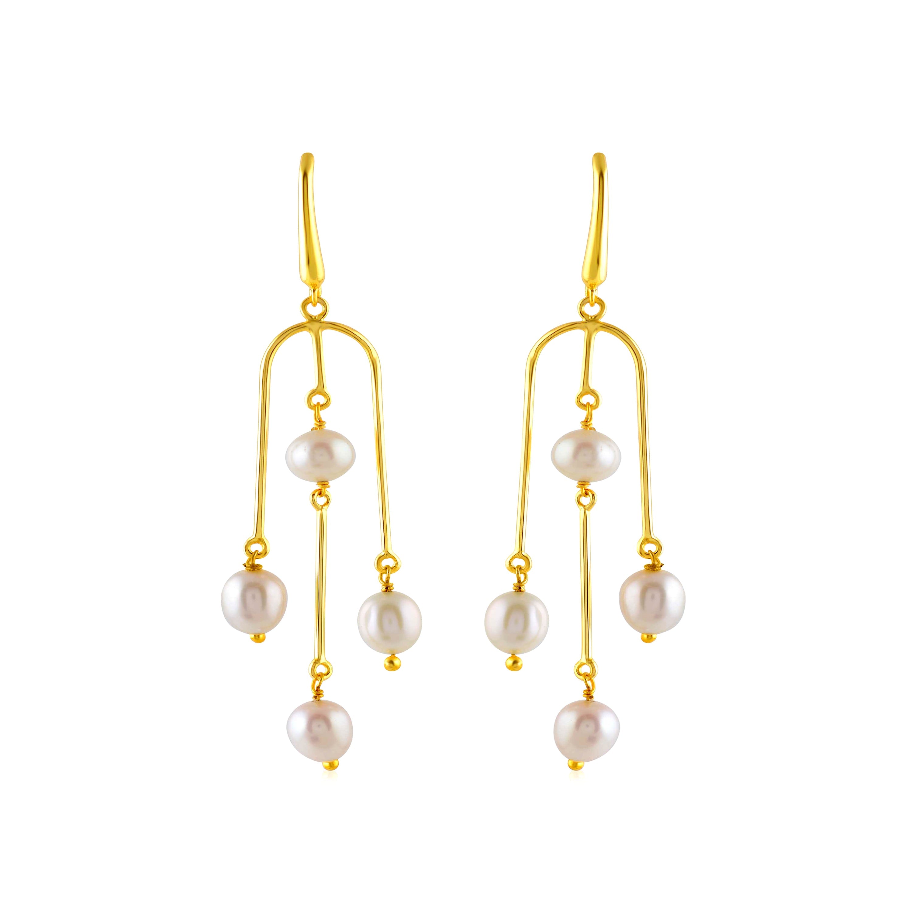 Trendy Yellow Gold Hanging Pearl Earrings - Krishna Jewellers Pearls and Gems