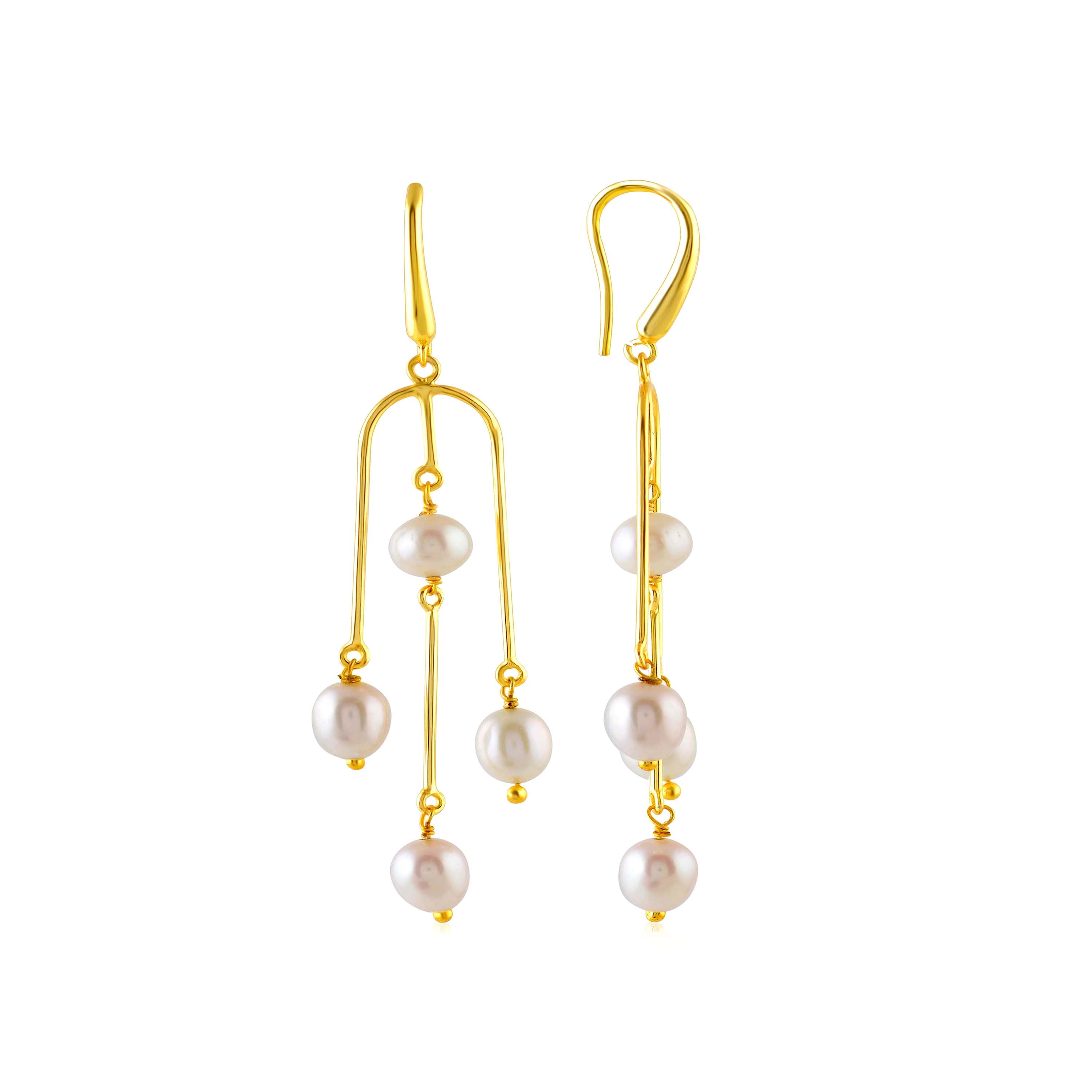 Trendy Yellow Gold Hanging Pearl Earrings - Krishna Jewellers Pearls and Gems