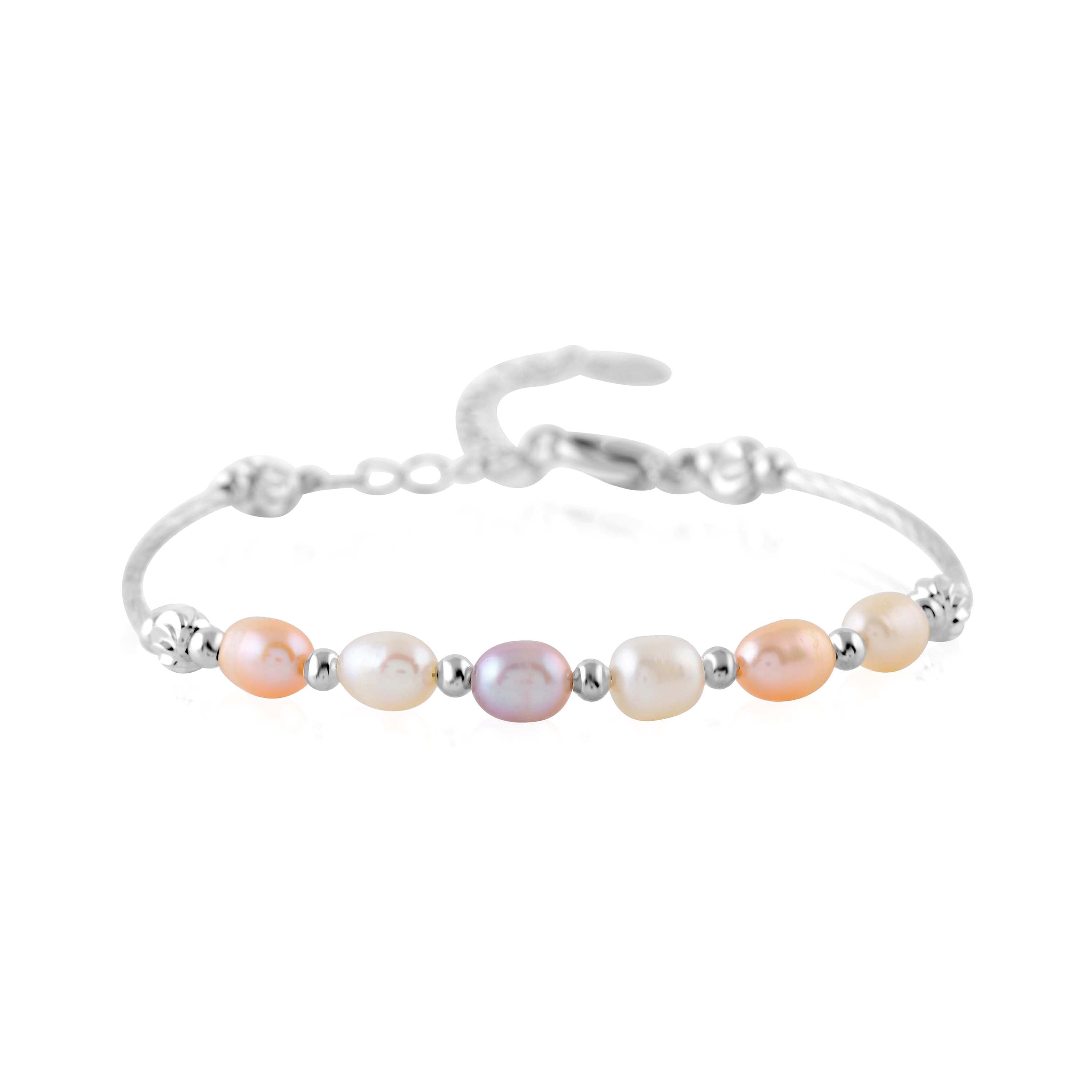 Charming Sterling Silver Bracelet With Pink Pearls - Krishna Jewellers Pearls and Gems