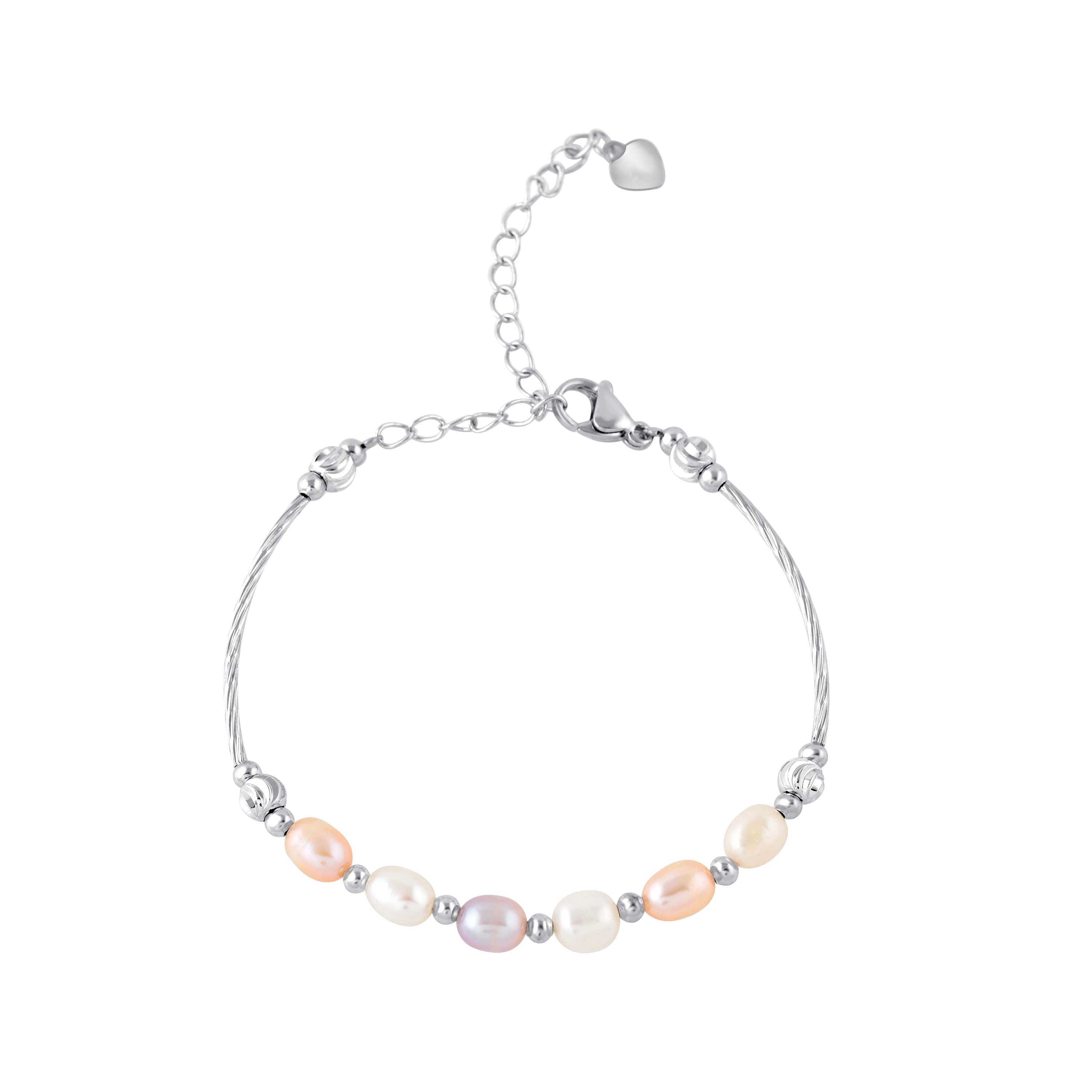 Charming Sterling Silver Bracelet With Pink Pearls - Krishna Jewellers Pearls and Gems