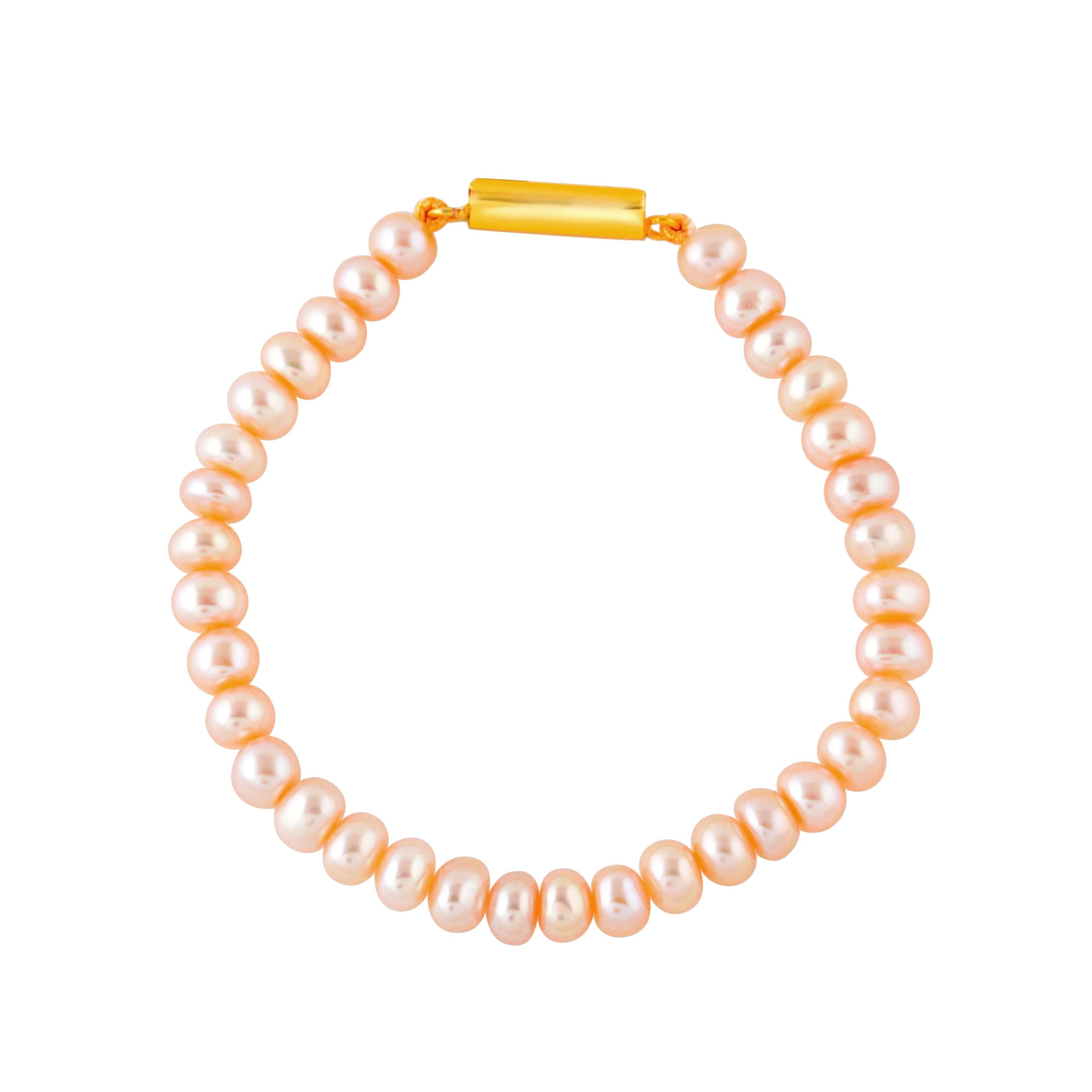 Blushing Pink Button Pearl Freshwater Bracelet - Krishna Jewellers Pearls and Gems