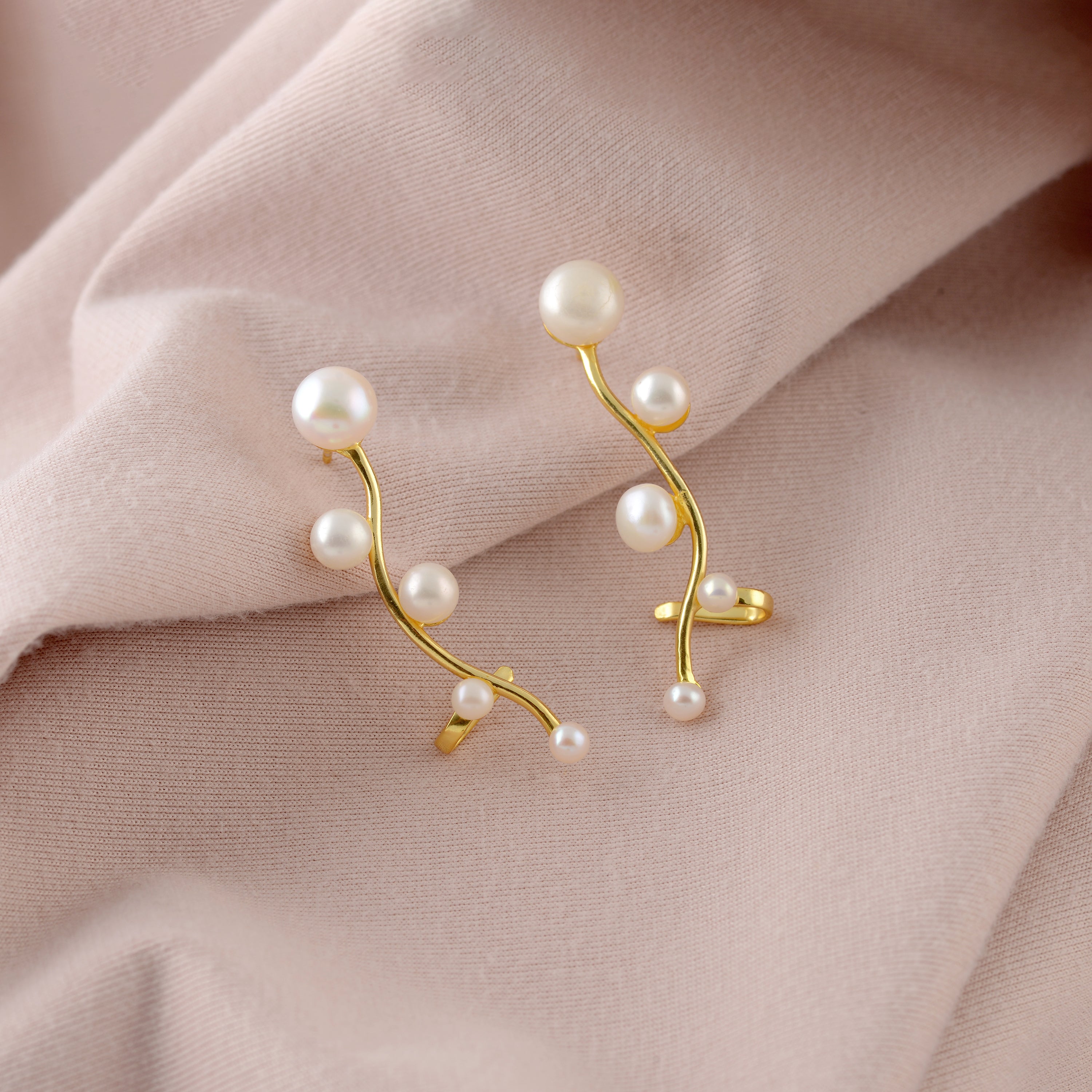 Gold-plated Modern Pearl Earring - Krishna Jewellers Pearls and Gems