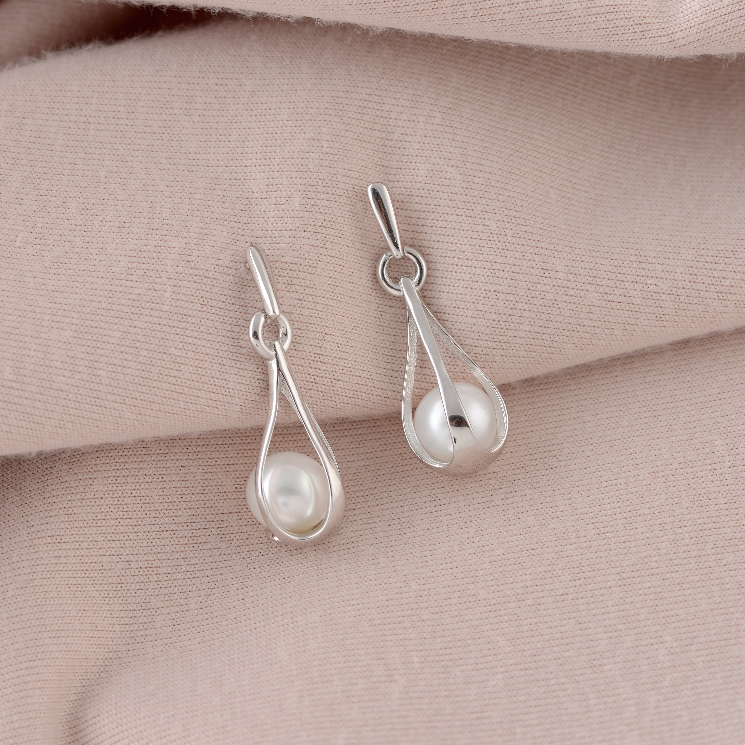 White Freshwater Cultured Pearl Earrings - Krishna Jewellers Pearls and Gems