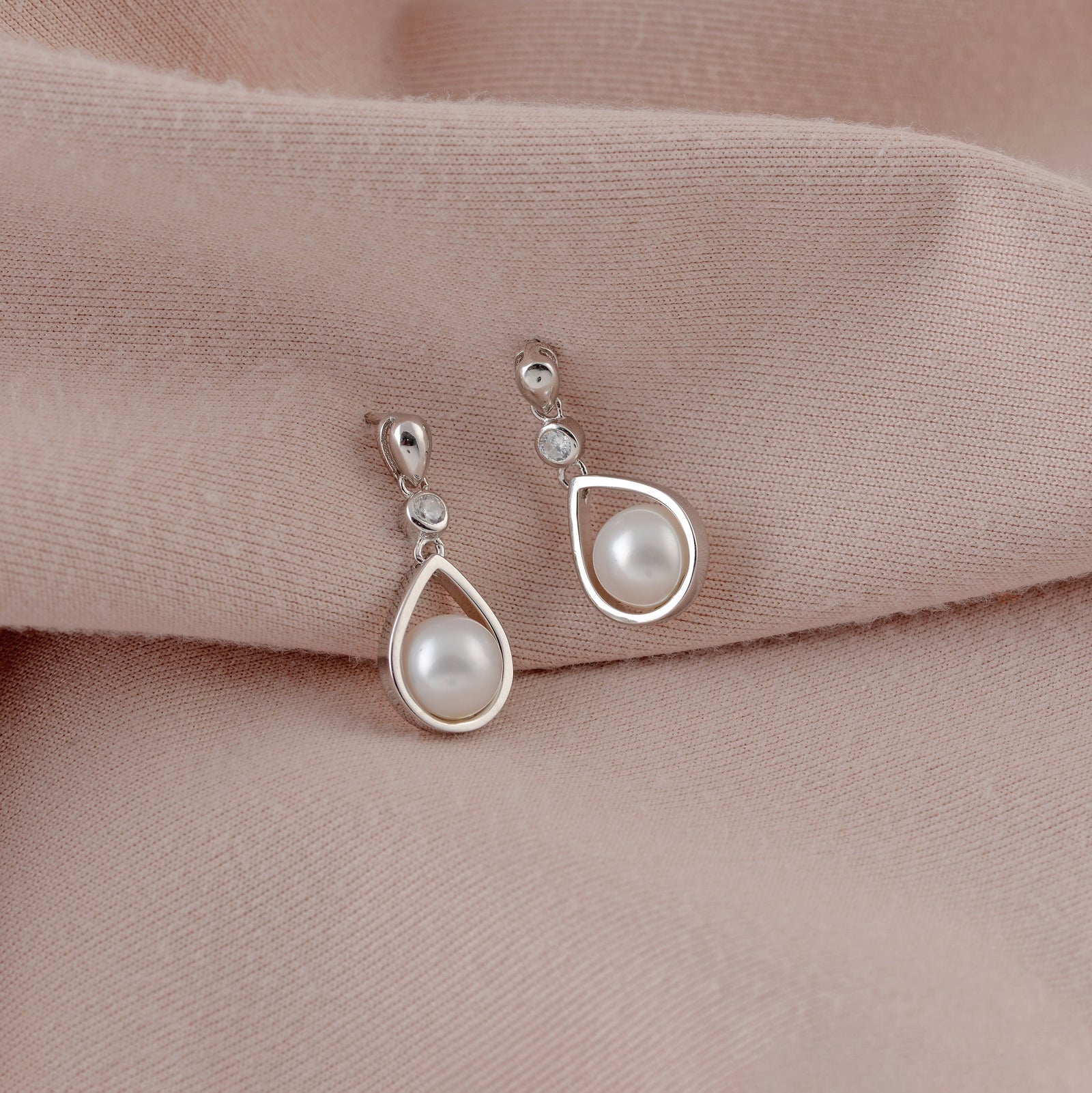 Exquisite Silver Teardrop Freshwater White Pearl & CZ - Krishna Jewellers Pearls and Gems
