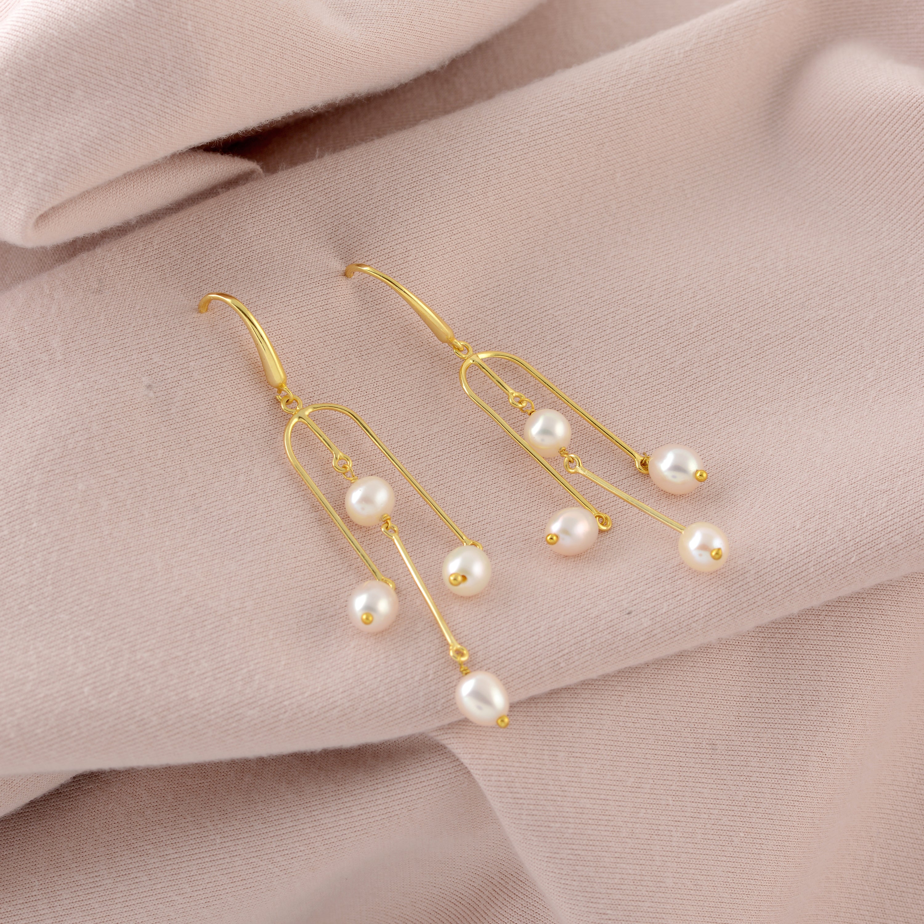 Trendy Yellow Gold Hanging Pearl Earrings - Krishna Jewellers Pearls and Gems