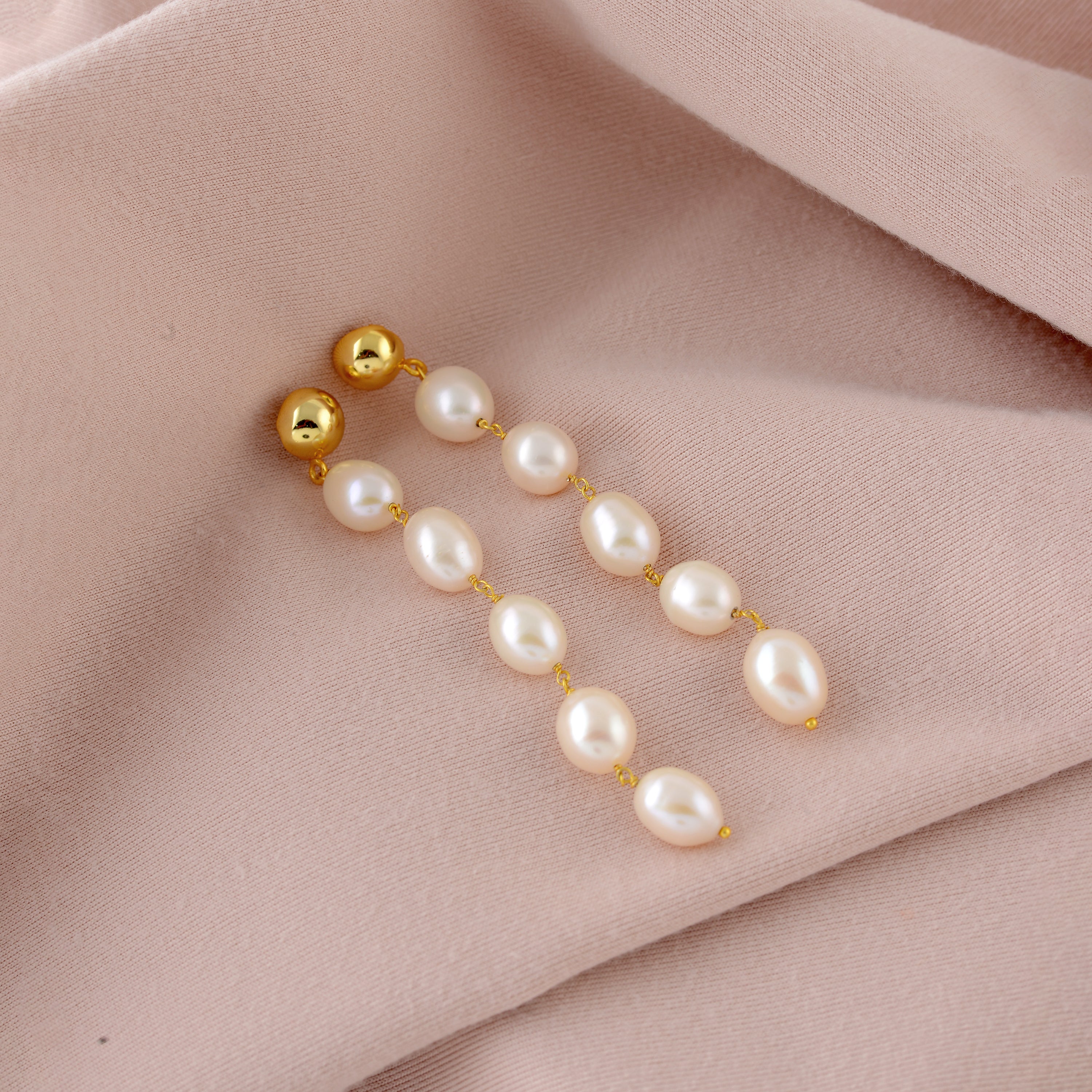 Cultured Pearl Earrings in Gold Plated Sterling Silver - Krishna Jewellers Pearls and Gems
