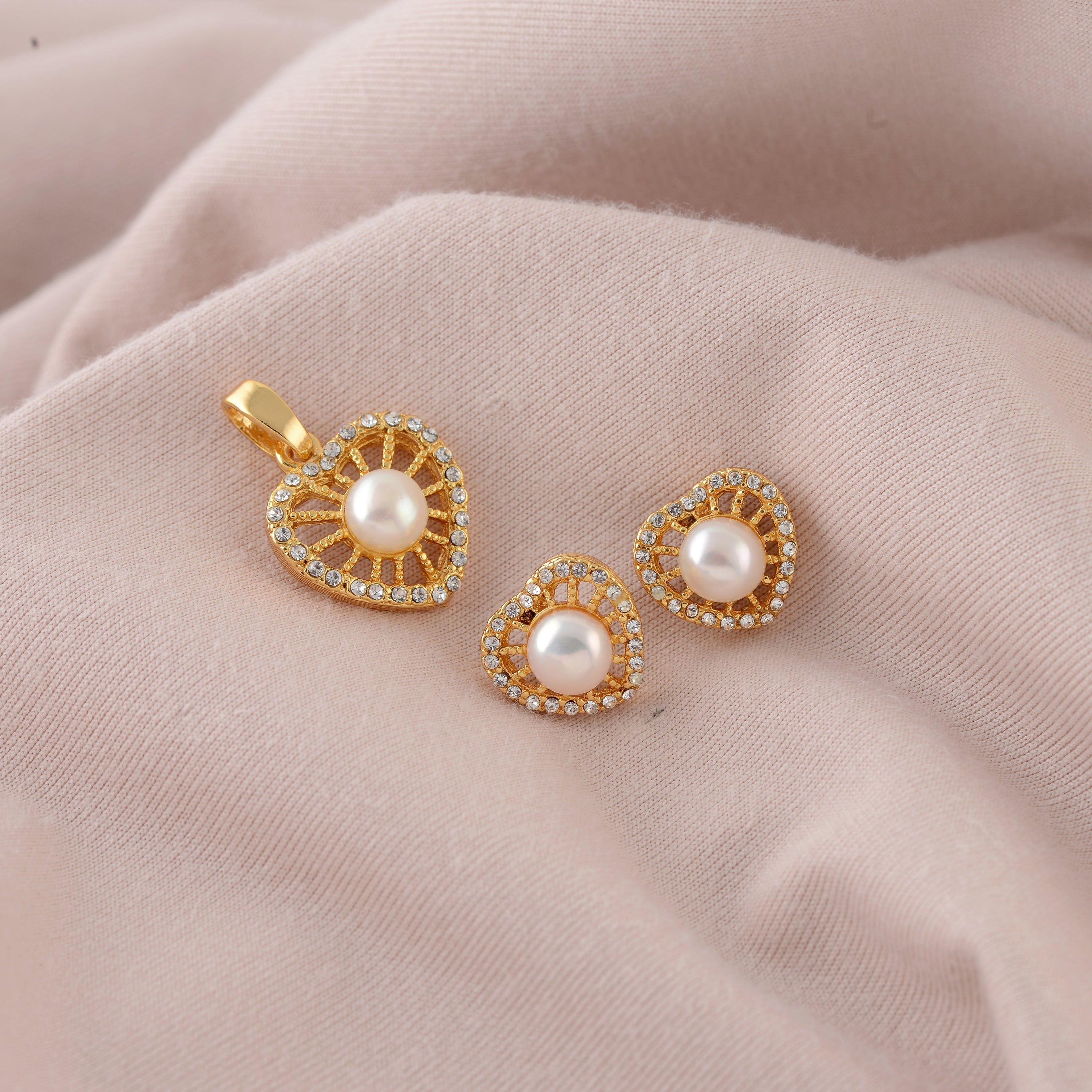 Double Layer Heart Shaped Pearl Earrings With Pendant - Krishna Jewellers Pearls and Gems