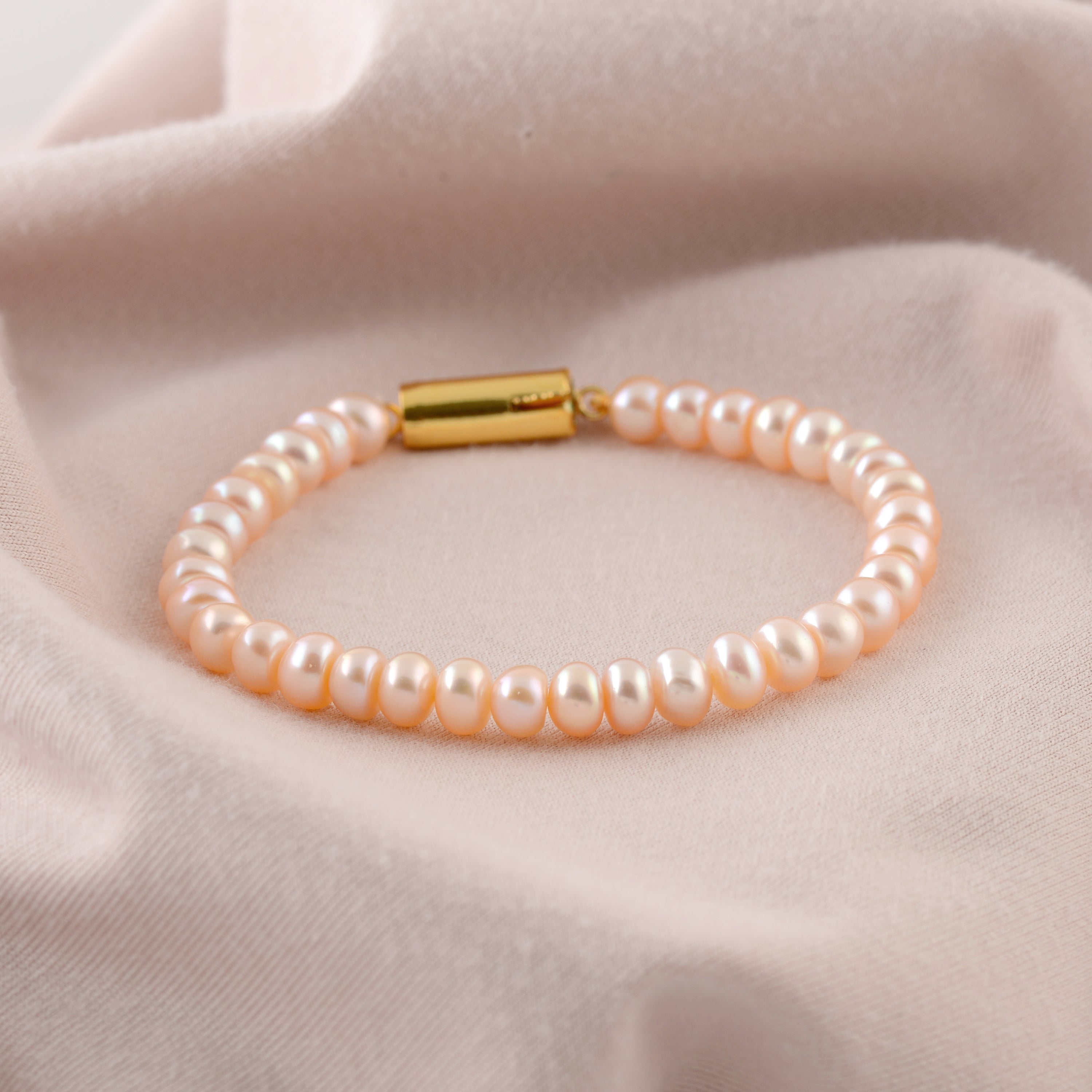 Blushing Pink Button Pearl Freshwater Bracelet - Krishna Pearls