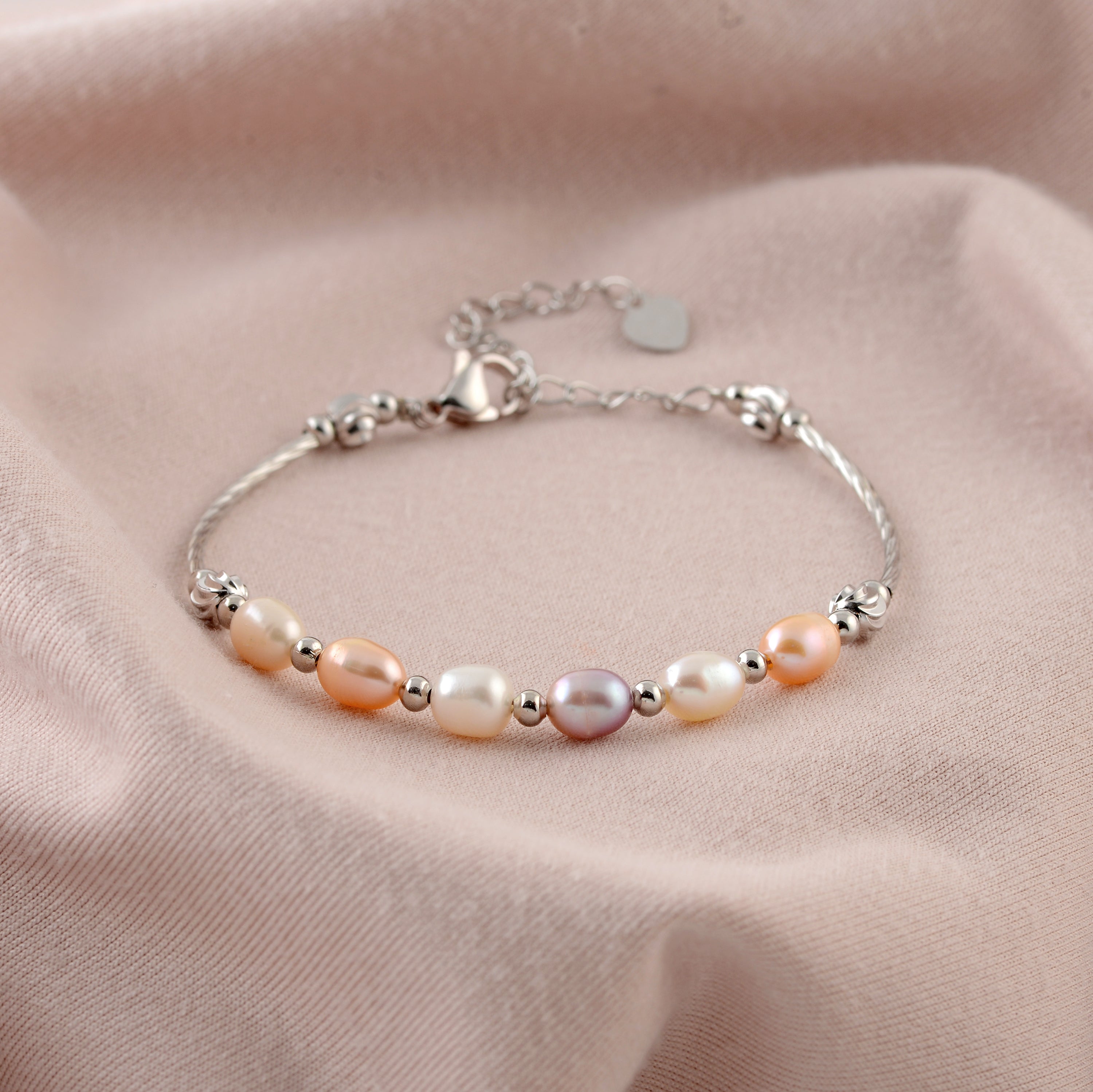 Charming Sterling Silver Bracelet With Pink Pearls - Krishna Jewellers Pearls and Gems