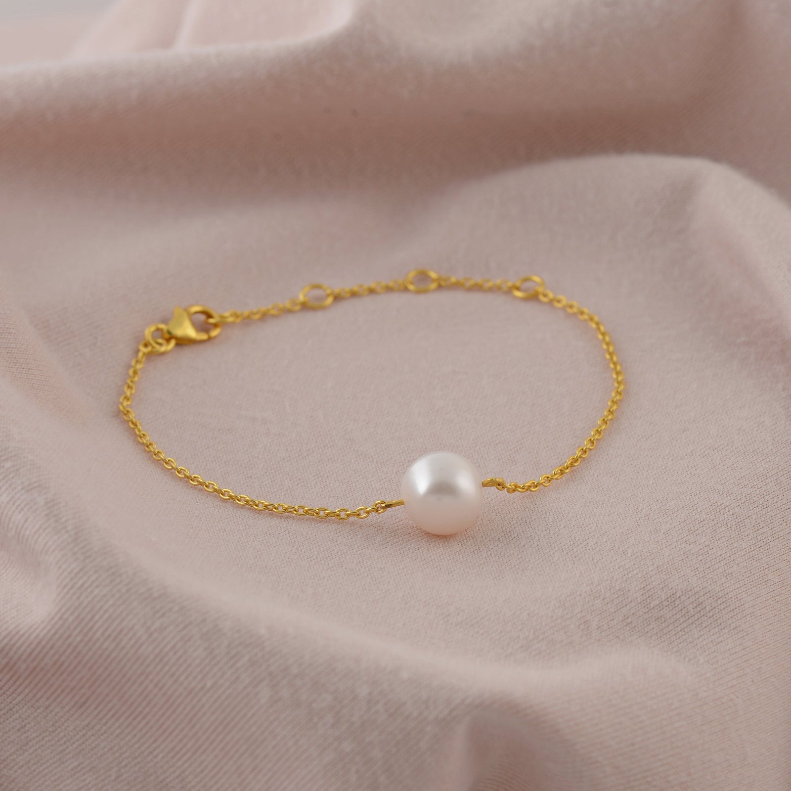 Elegant  Gold Polish Freshwater Pearl Bracelet - Krishna Pearls