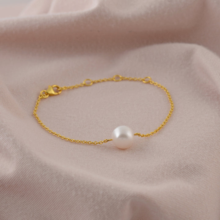 Elegant  Gold Polish Freshwater Pearl Bracelet - Krishna Pearls