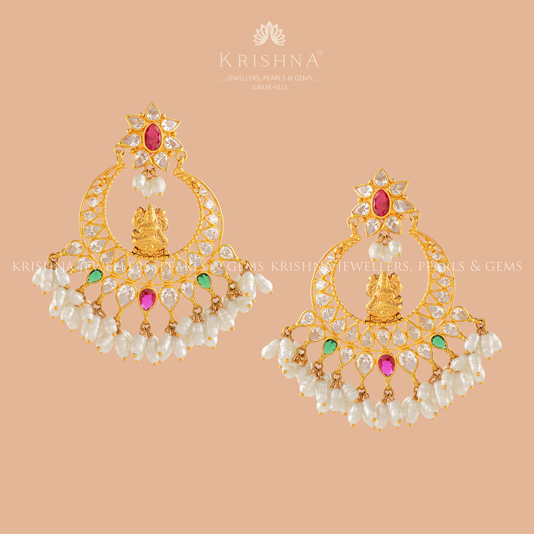 Captivating  Gold Pearl Chandbali Tops - Krishna Jewellers Pearls and Gems