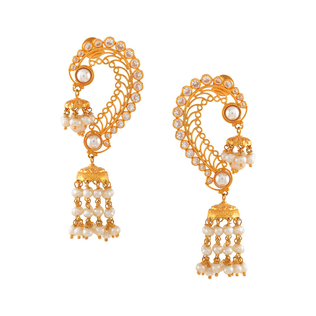 Mayura Gold Pearl Jhumka Earrings - Krishna Jewellers Pearls and Gems