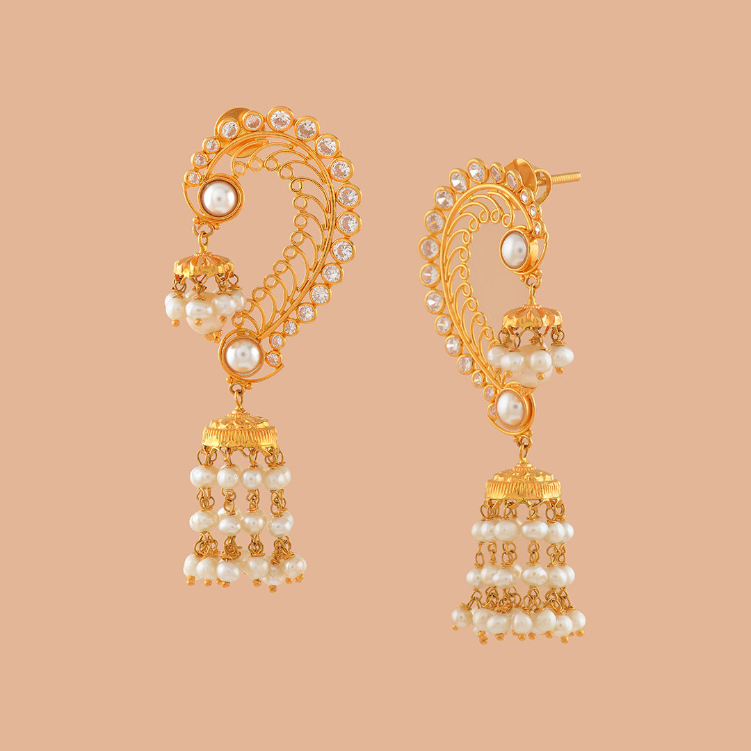 Mayura Gold Pearl Jhumka Earrings - Krishna Jewellers Pearls and Gems