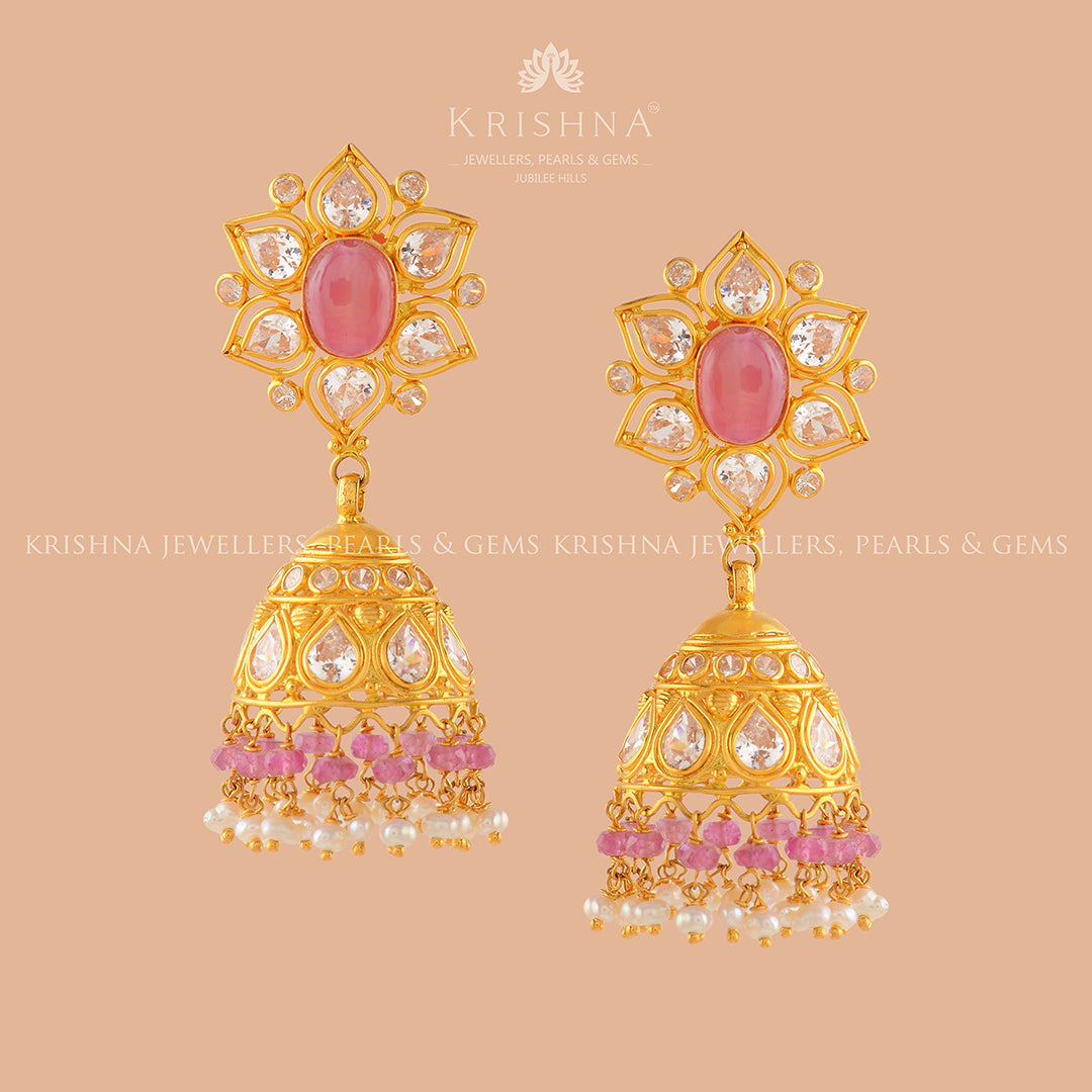 Gold Pearl Jhumka Earrings | JGPT4107 - Krishna Jewellers Pearls and Gems