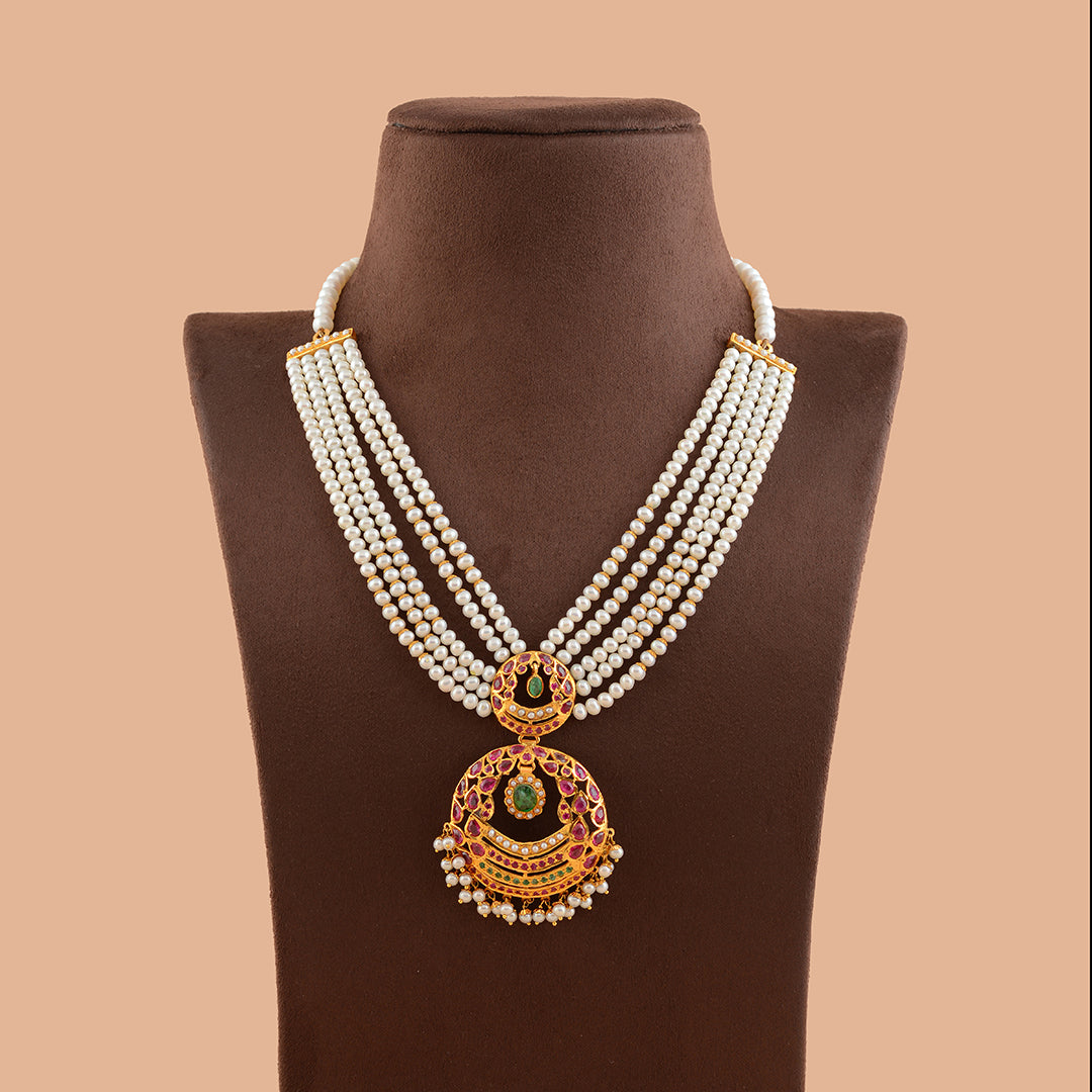 Contemporary Pearl Necklace With Gold Pendant - Krishna Jewellers Pearls and Gems
