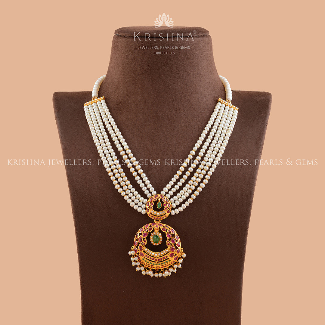 Contemporary Pearl Necklace With Gold Pendant - Krishna Jewellers Pearls and Gems