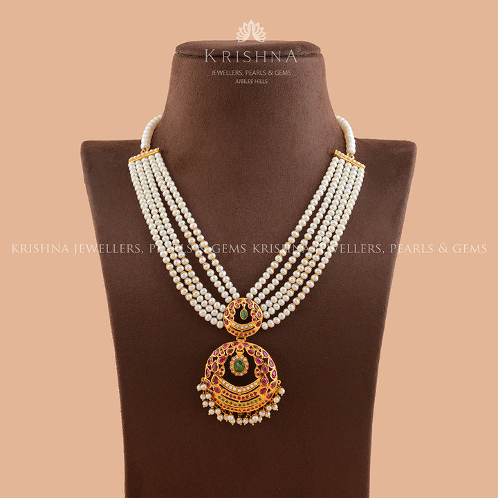 Contemporary Pearl Necklace With Gold Pendant - Krishna Jewellers Pearls and Gems