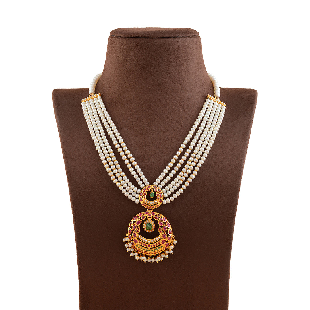 Contemporary Pearl Necklace With Gold Pendant - Krishna Jewellers Pearls and Gems