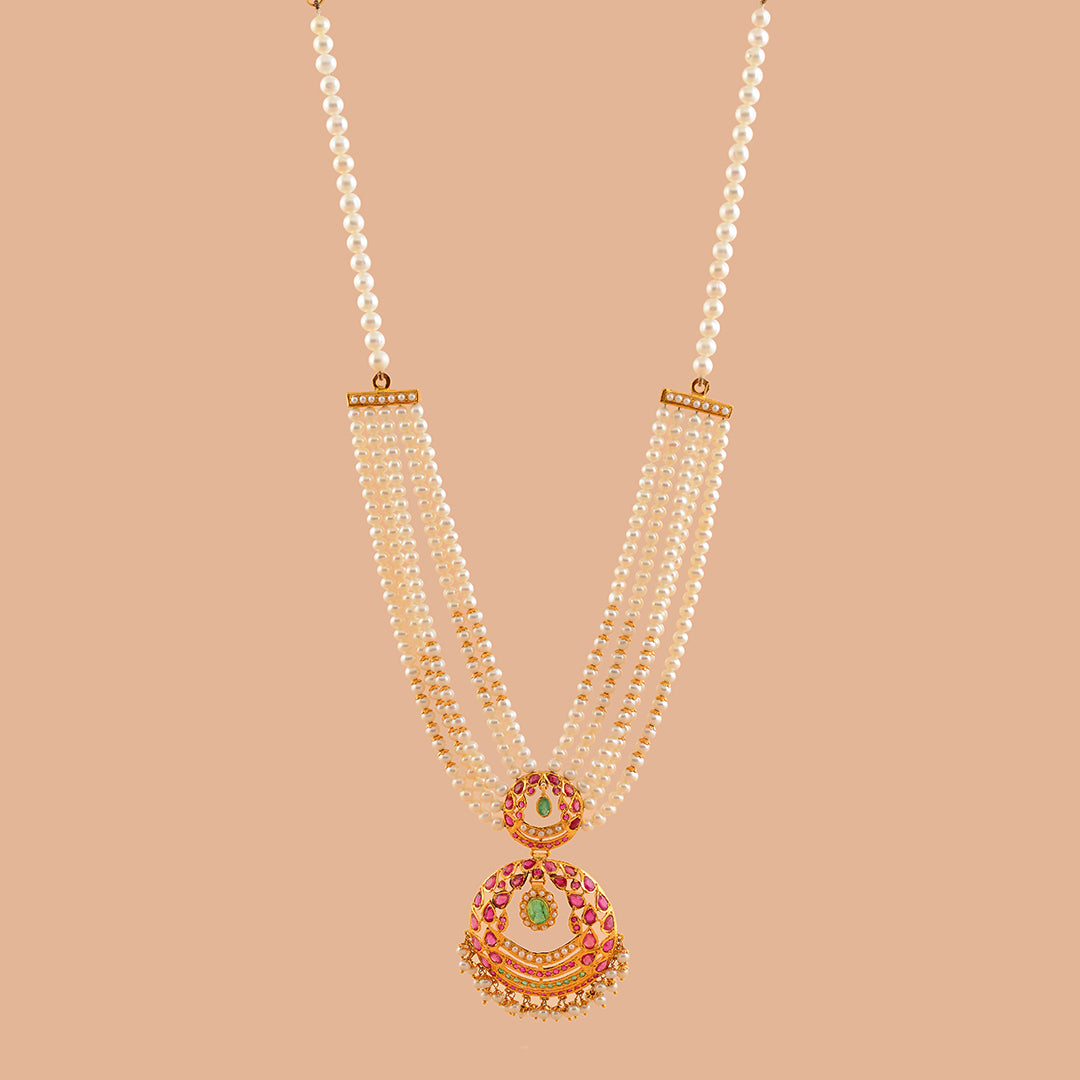 Contemporary Pearl Necklace With Gold Pendant - Krishna Jewellers Pearls and Gems