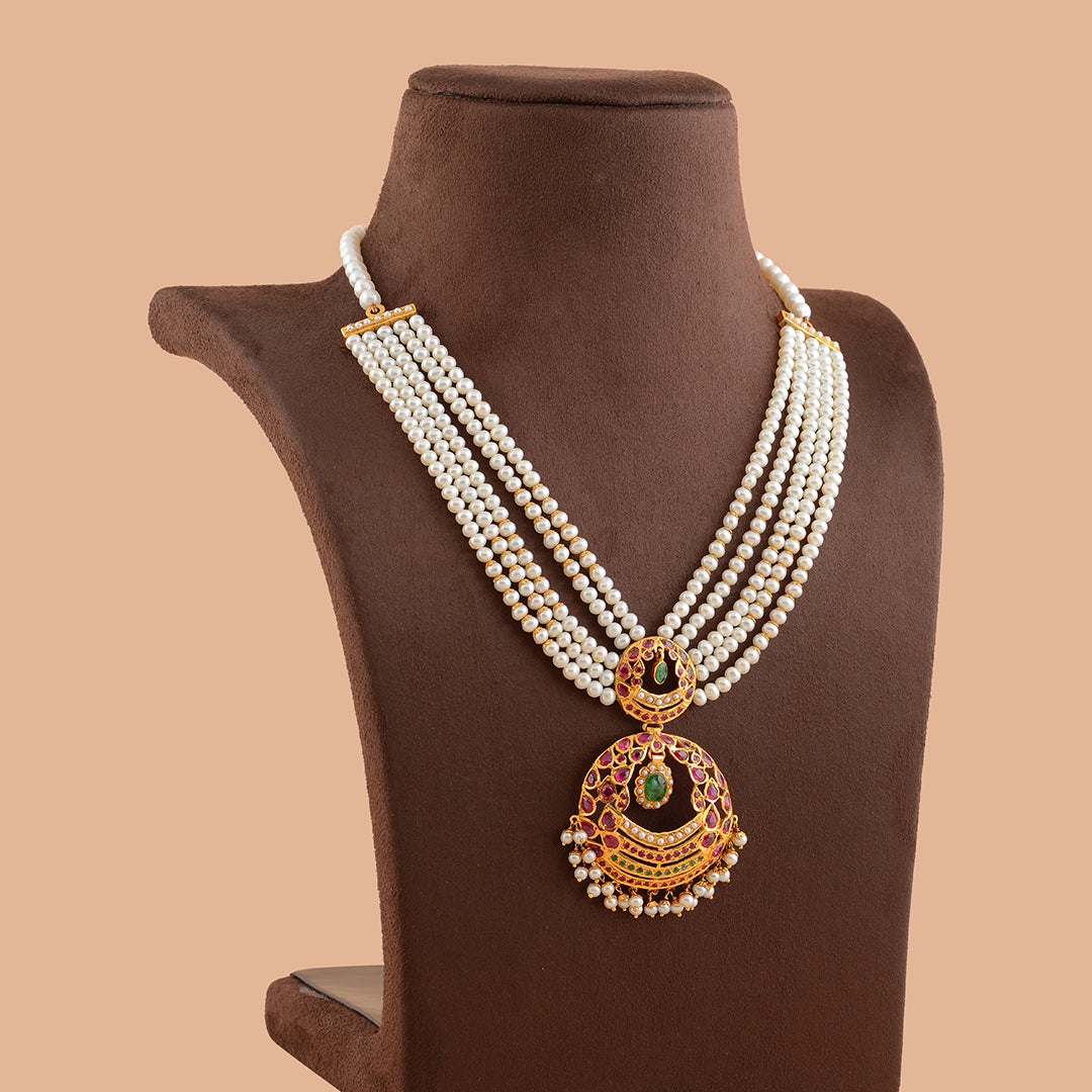 Contemporary Pearl Necklace With Gold Pendant - Krishna Jewellers Pearls and Gems