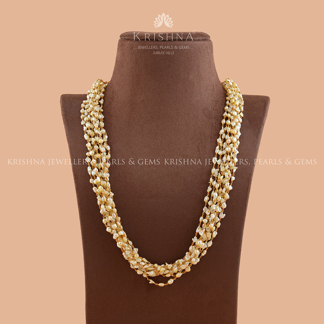 Multifarious Gold Pearl String Chain - Krishna Jewellers Pearls and Gems