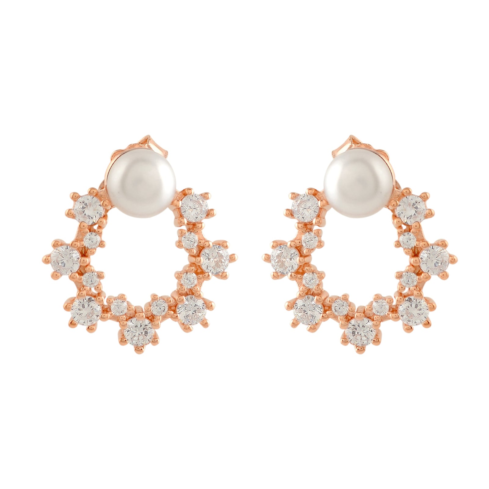 Floréa Pearl Halo Studs (Pearl & CZ Stud Earrings in Gold Finish)