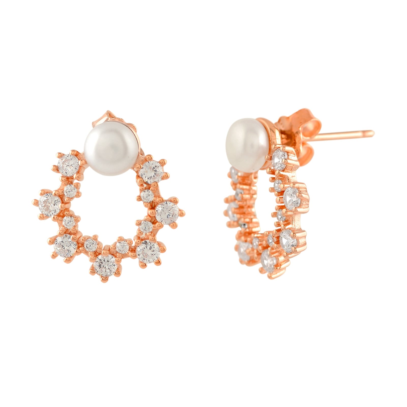 Floréa Pearl Halo Studs (Pearl & CZ Stud Earrings in Gold Finish)
