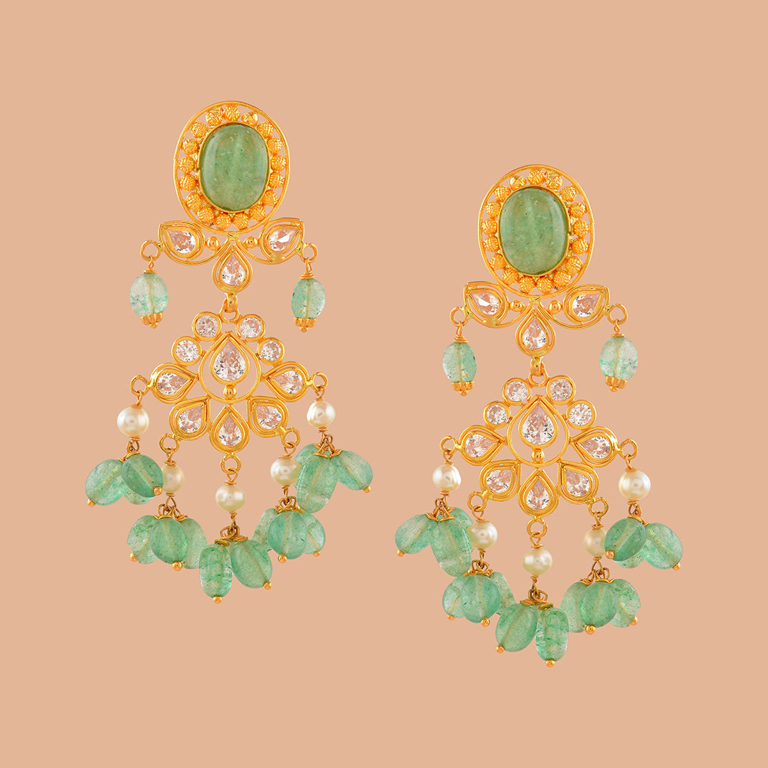 Sundara Gold Hanging Earrings - Krishna Jewellers Pearls and Gems