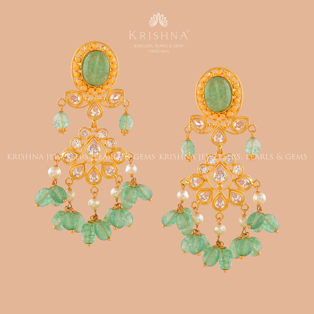 Sundara Gold Hanging Earrings - Krishna Jewellers Pearls and Gems