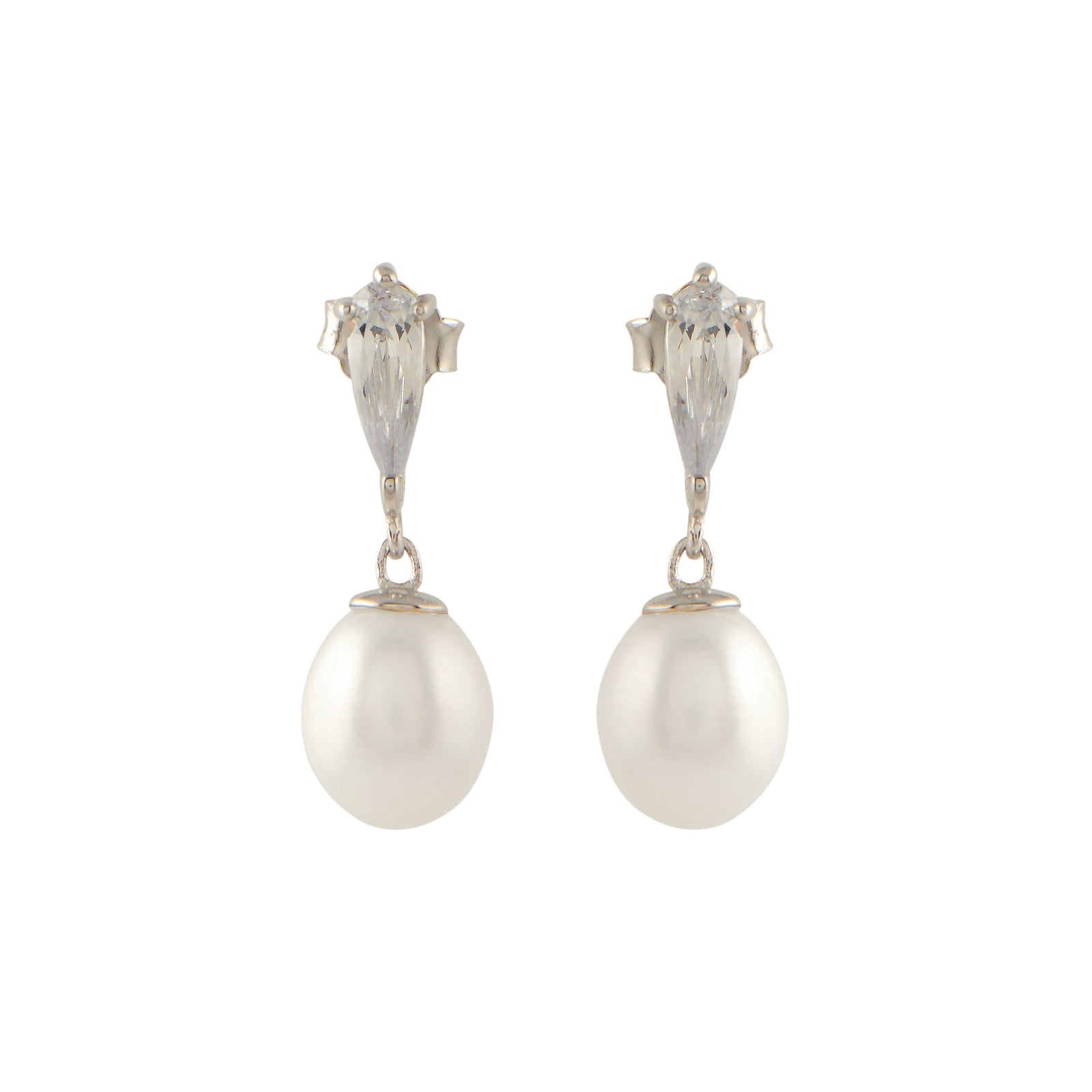 Silver Pear Shape Pearl Drop Earrings