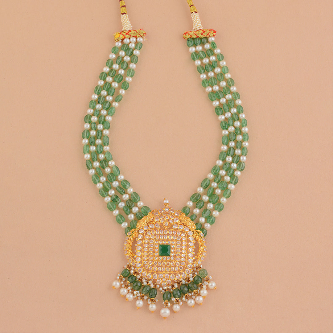 Four Line Beads Necklace With Gold Pendant - Krishna Jewellers Pearls and Gems