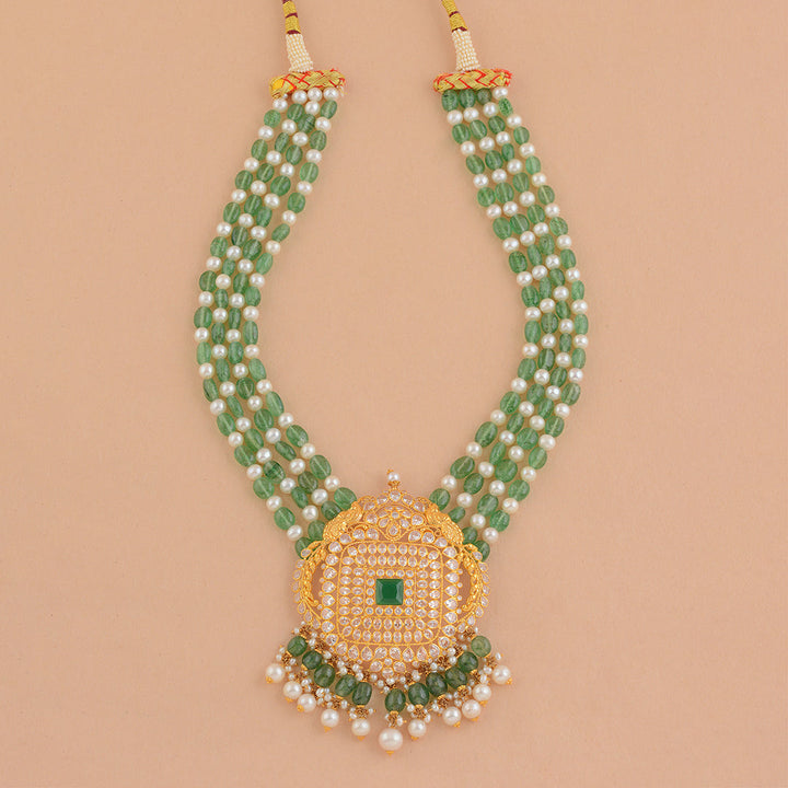 Four Line Beads Necklace With Gold Pendant - Krishna Jewellers Pearls and Gems
