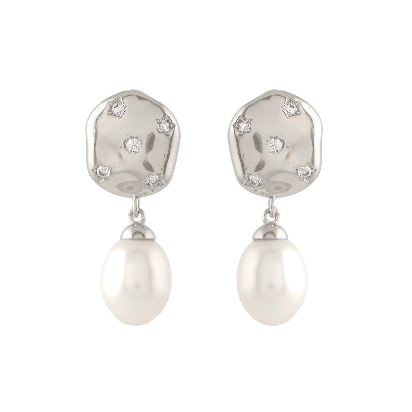 Silver stud with Hexagon classic pearl drop