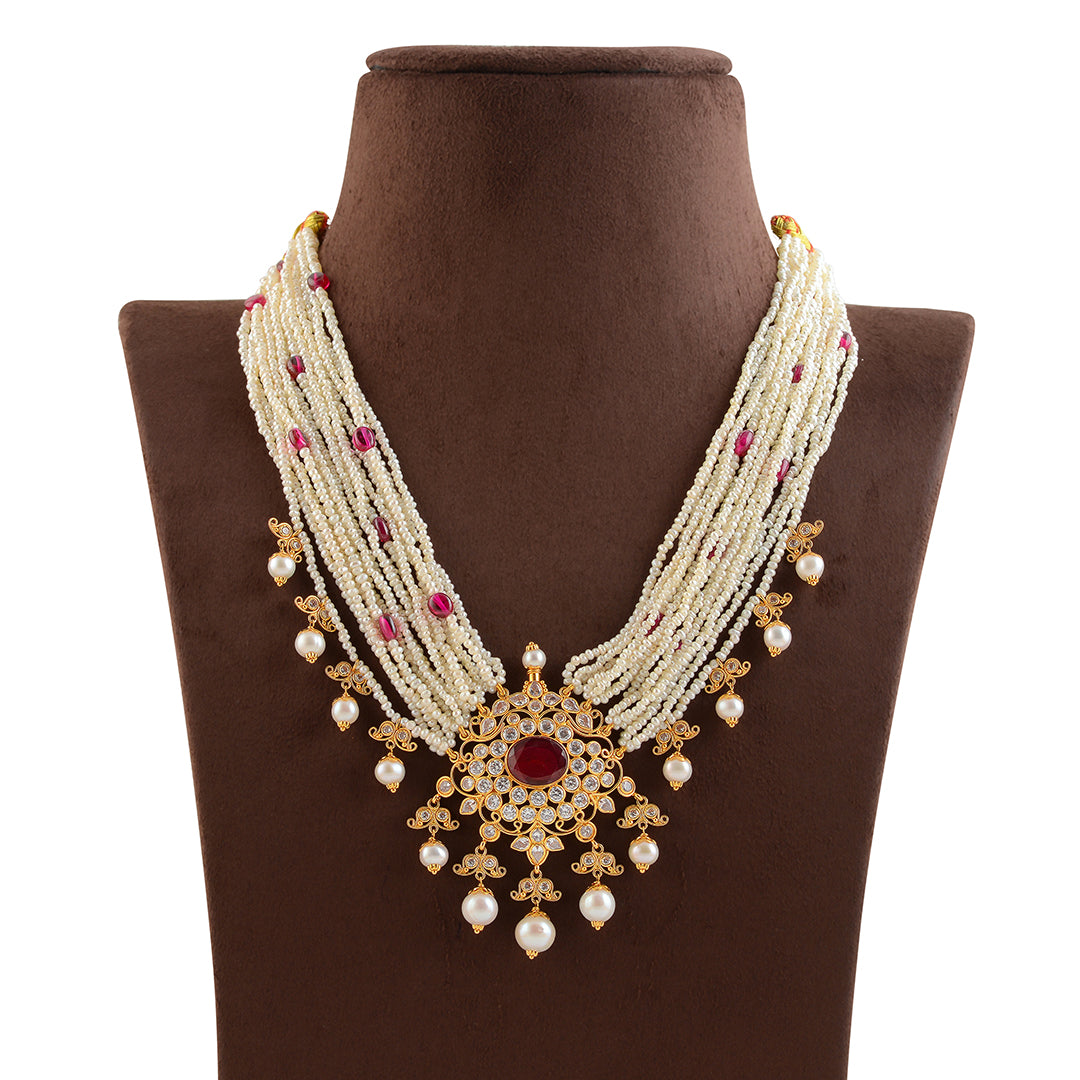 Relishing  Gold Pearl Choker - Krishna Jewellers Pearls and Gems