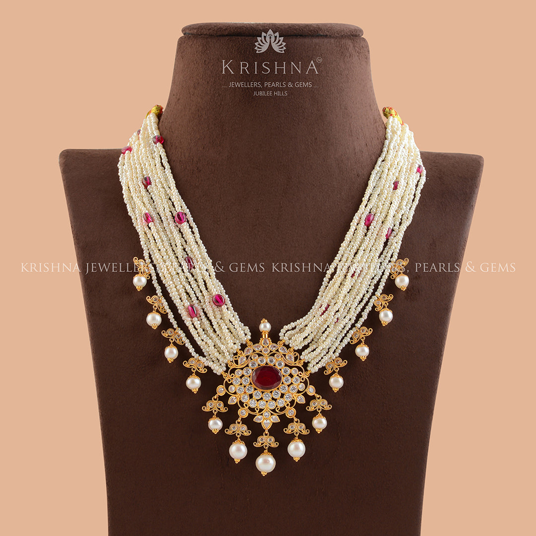 Relishing  Gold Pearl Choker - Krishna Jewellers Pearls and Gems