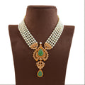 Gold Pearl Rani Haar Necklace With Leaf Pendant