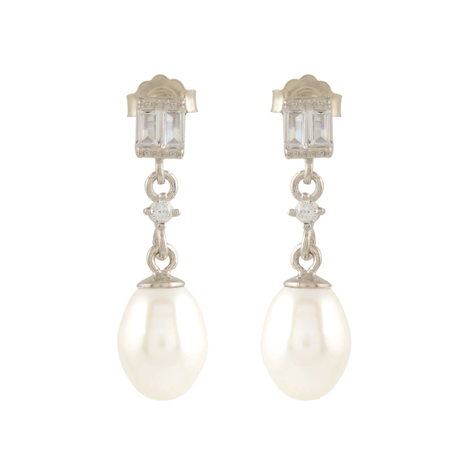 Rectangle shape stud with pearl drop