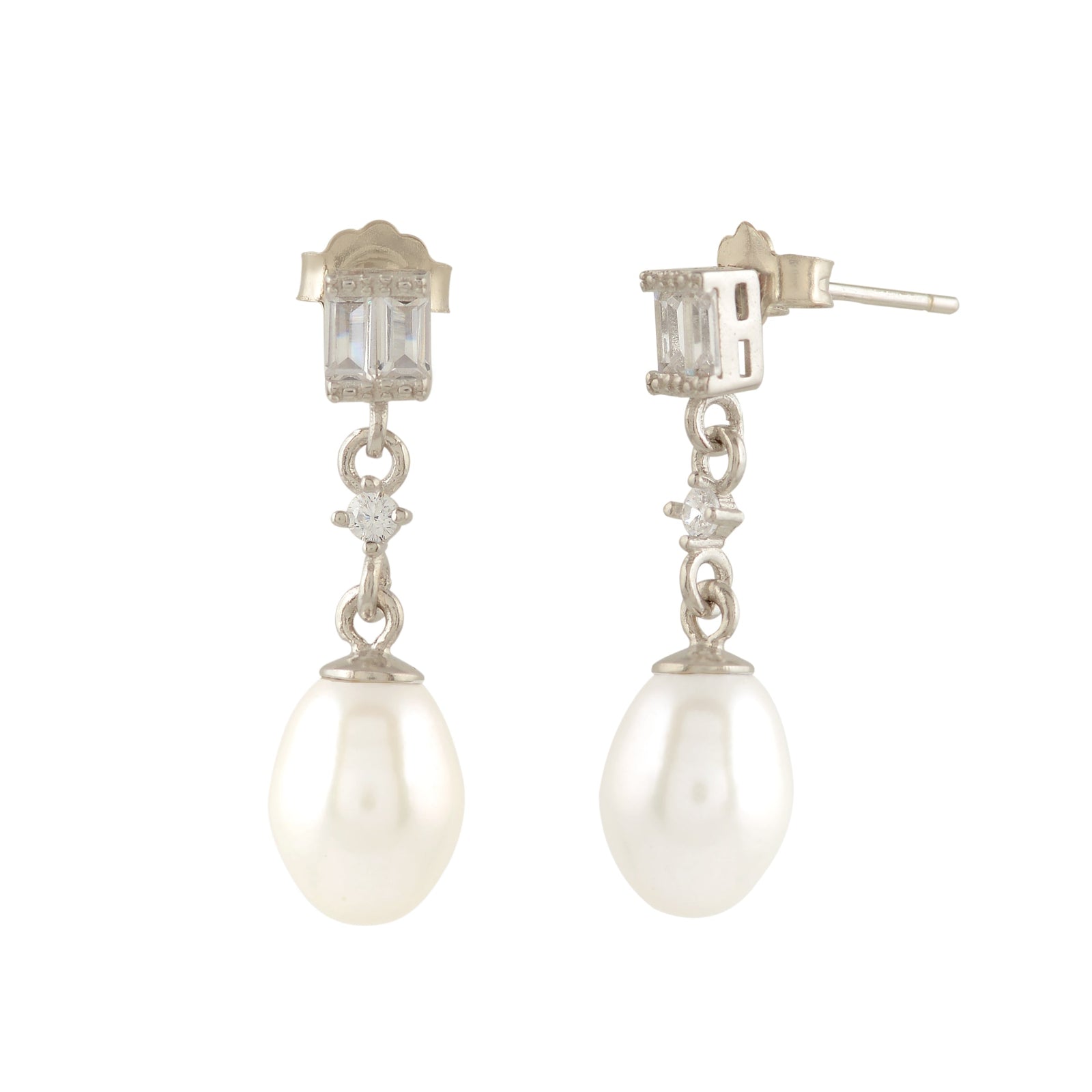 Rectangle shape stud with pearl drop