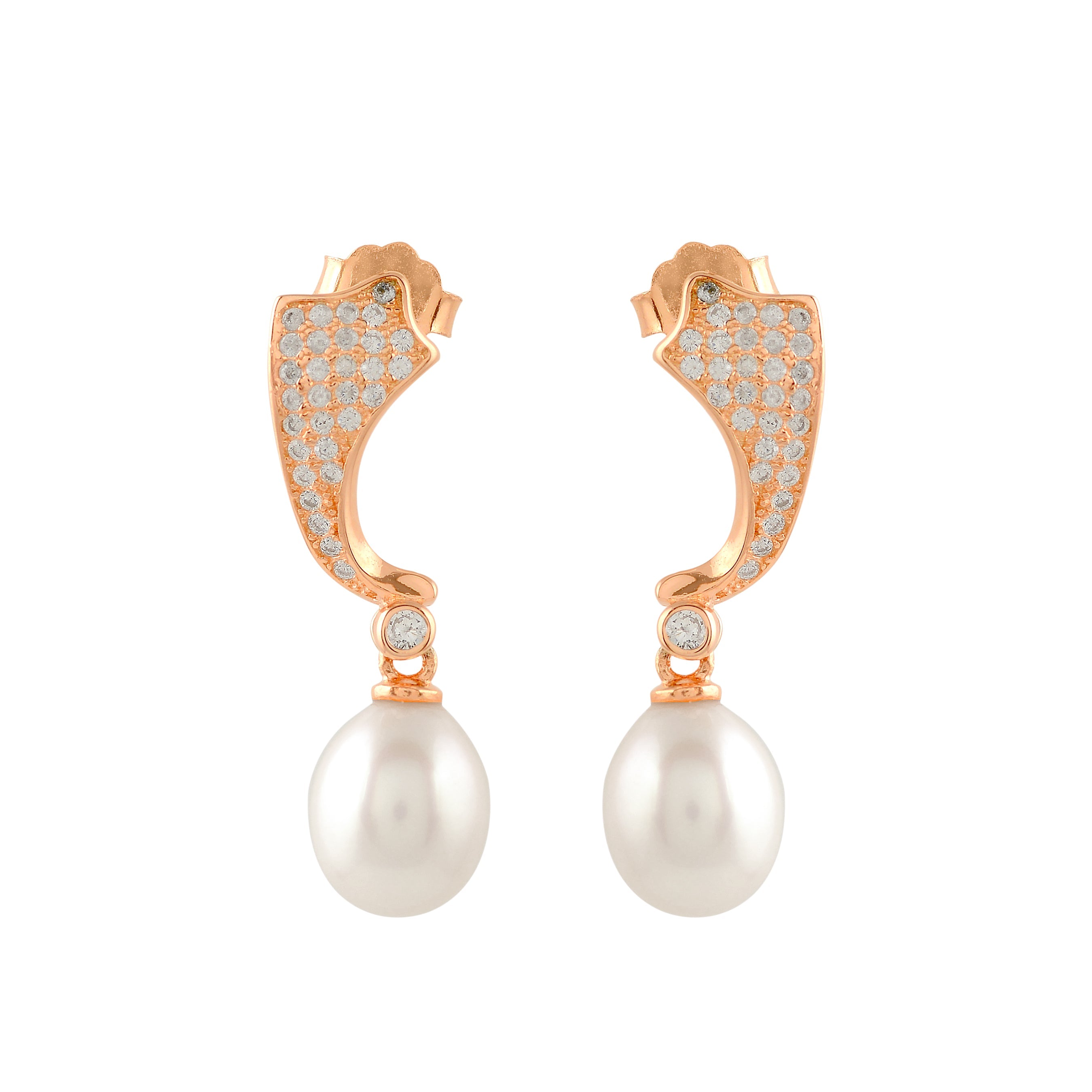 Gold-plated J bali earrings with pearls drop