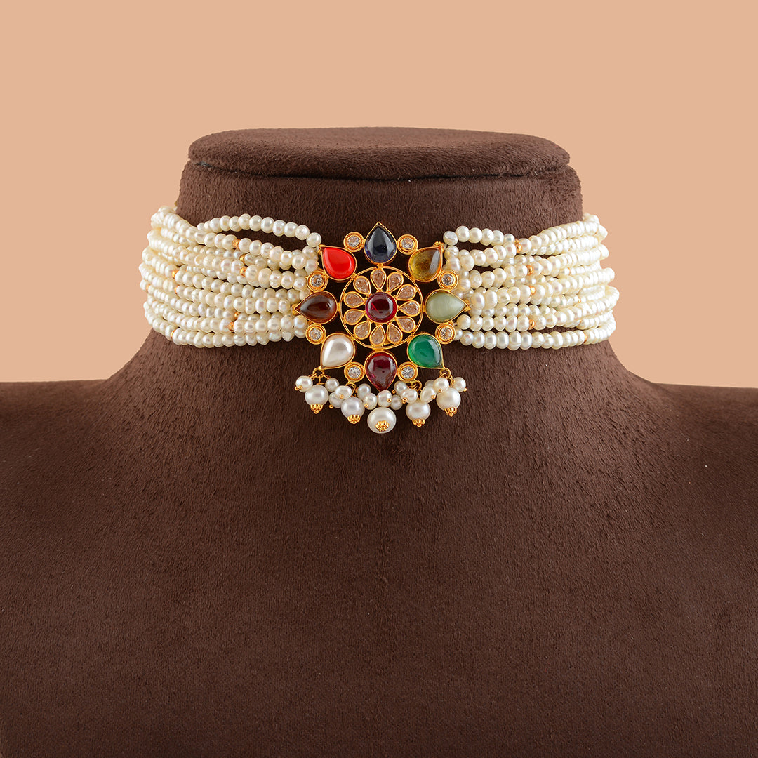 Specious Gold Pearl Choker Necklace - Krishna Jewellers Pearls and Gems