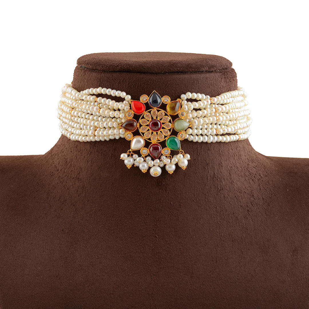 Specious Gold Pearl Choker Necklace - Krishna Jewellers Pearls and Gems