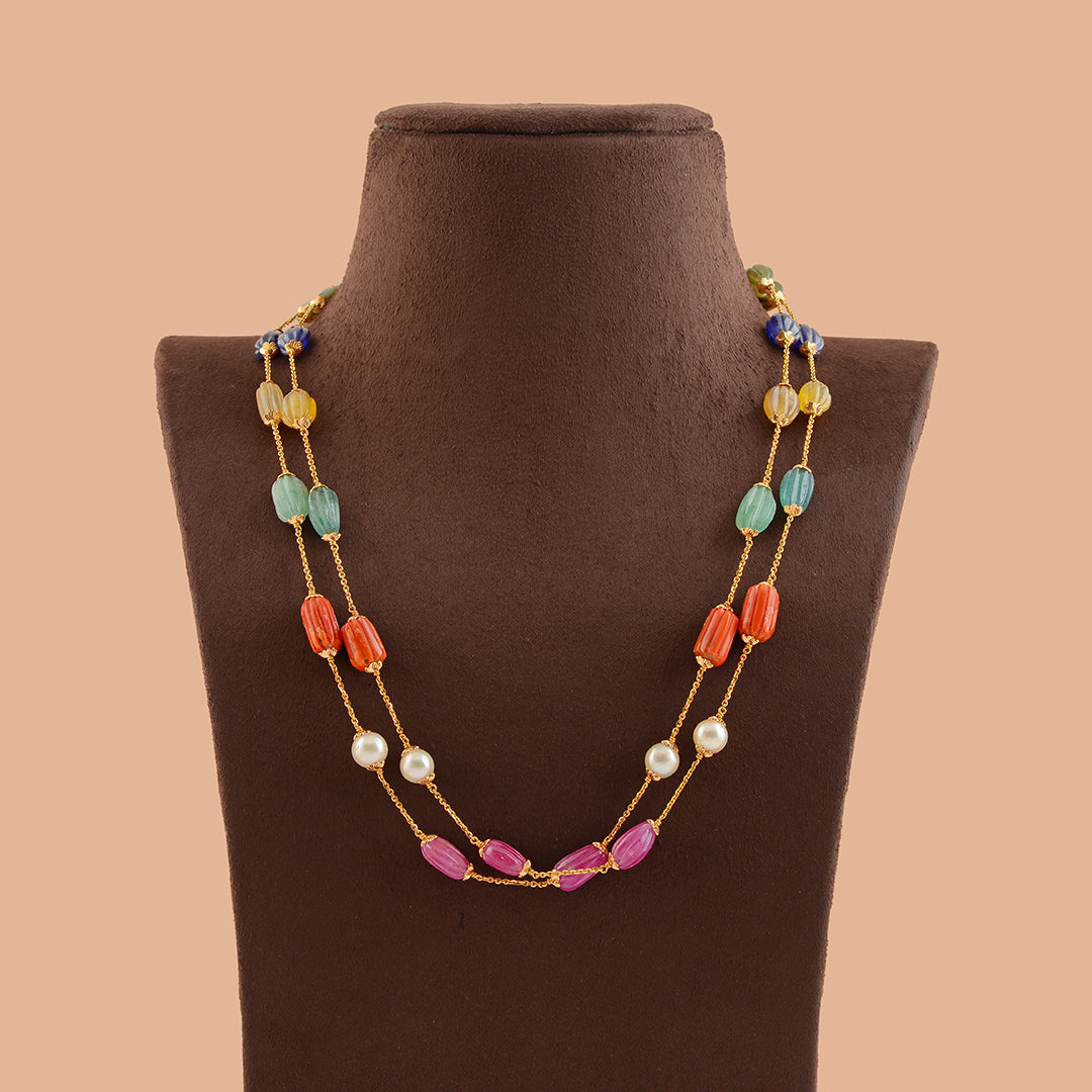 Auric Navaratna Beads Gold  Necklace - Krishna Jewellers Pearls and Gems