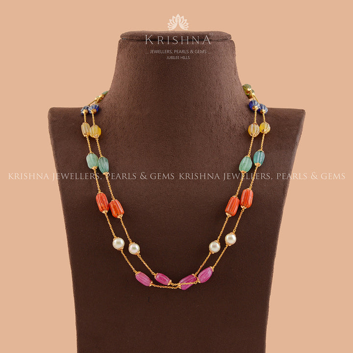 Auric Navaratna Beads Gold  Necklace - Krishna Jewellers Pearls and Gems