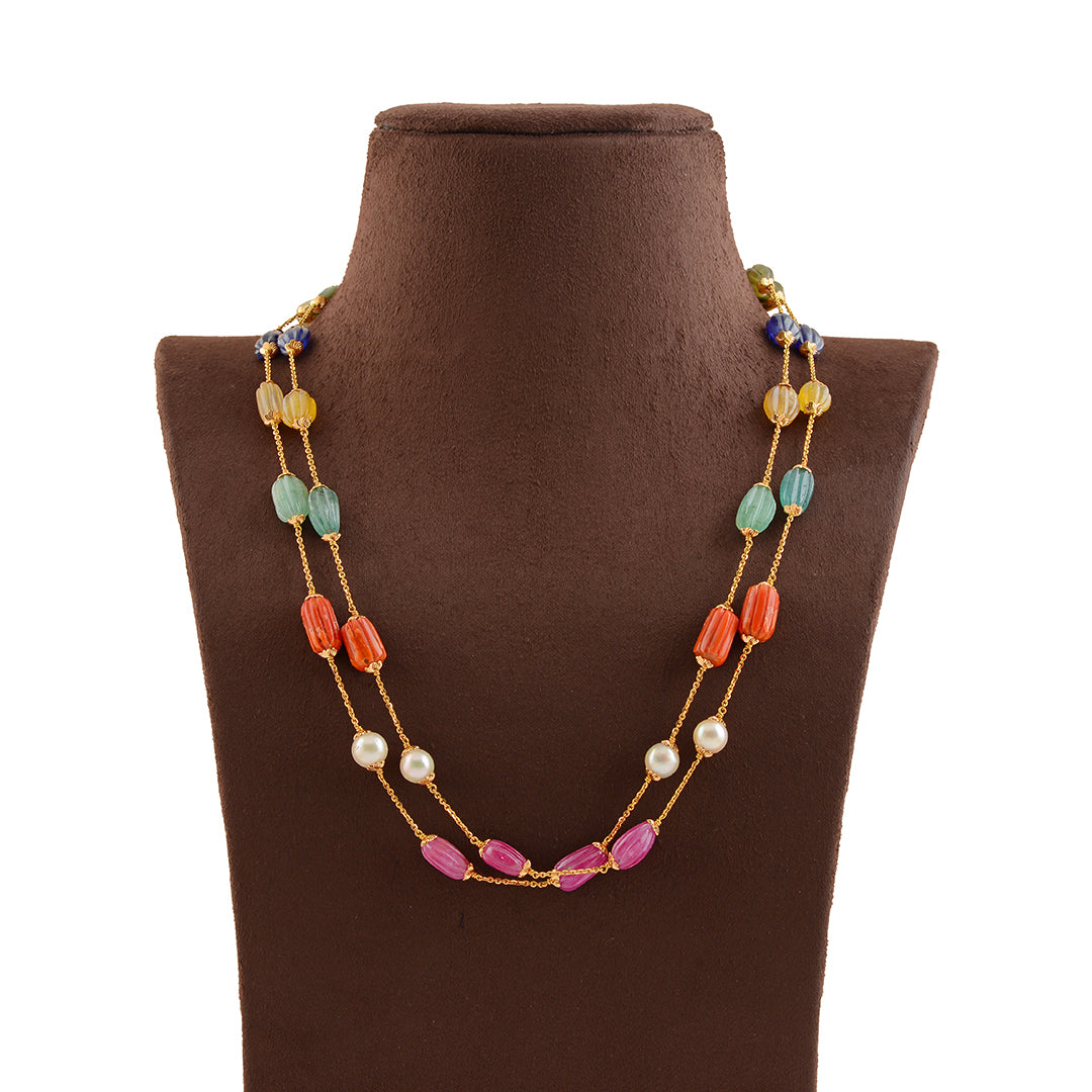 Auric Navaratna Beads Gold  Necklace - Krishna Jewellers Pearls and Gems