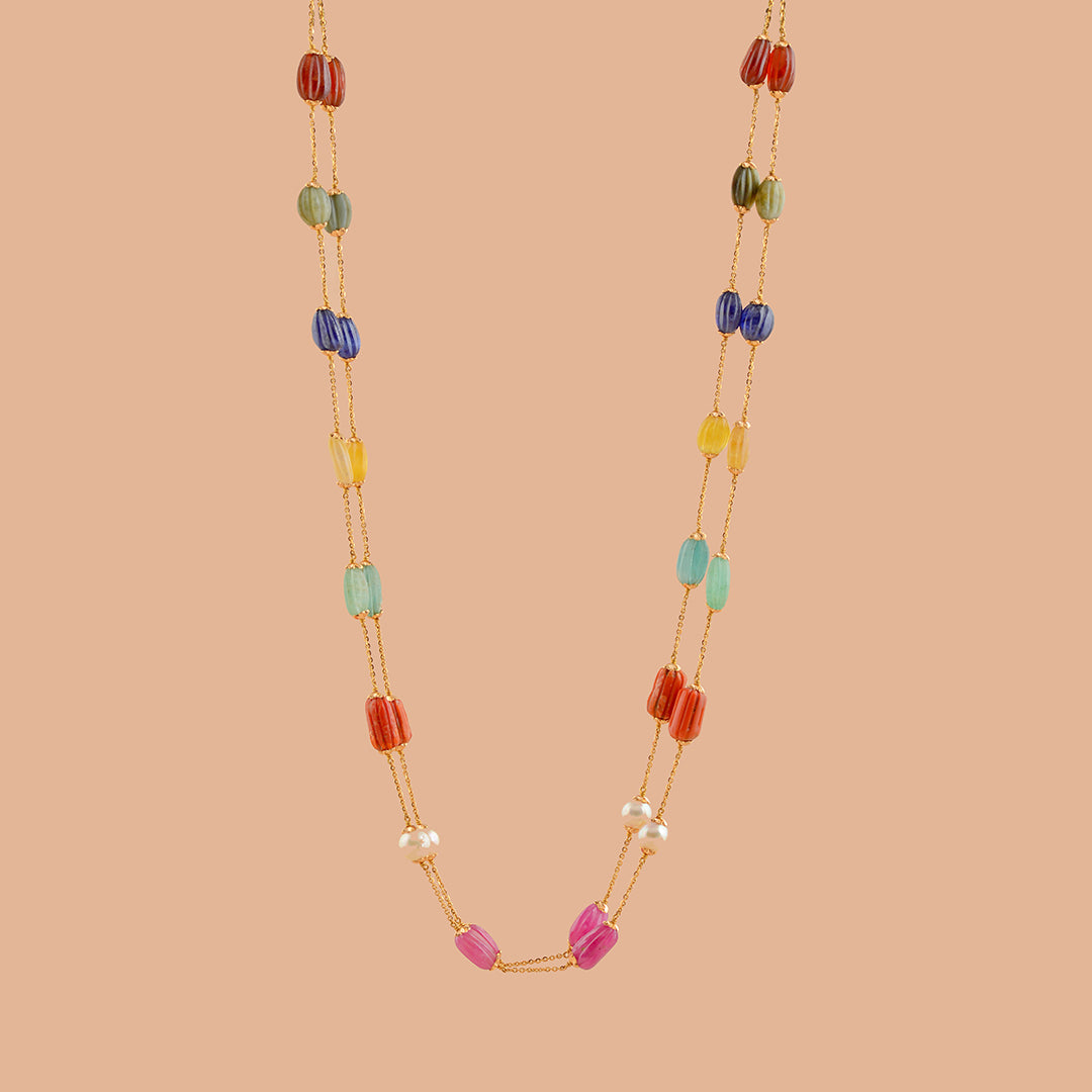 Auric Navaratna Beads Gold  Necklace - Krishna Jewellers Pearls and Gems