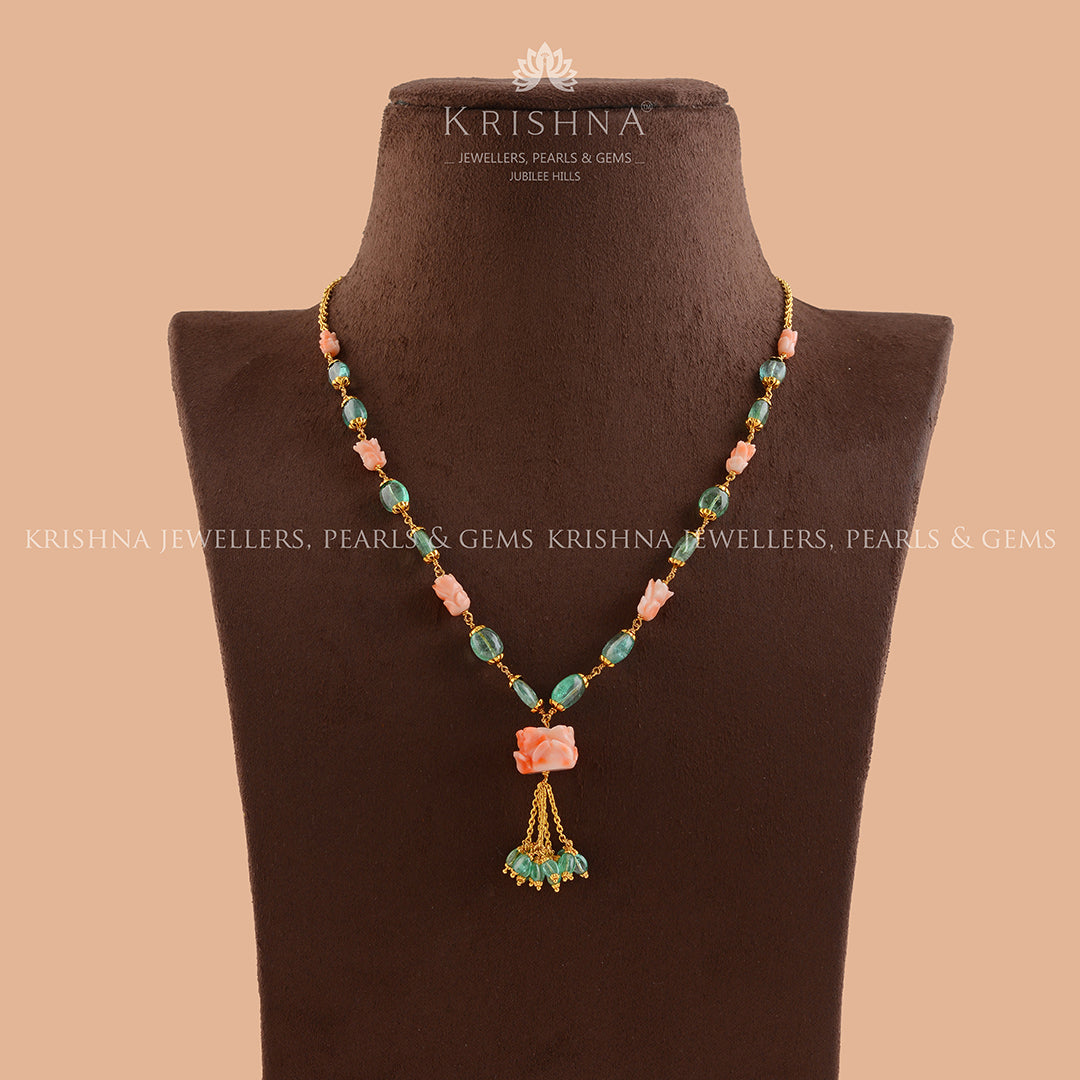 Luxy Multistone Gold Pearl Necklace - Krishna Jewellers Pearls and Gems