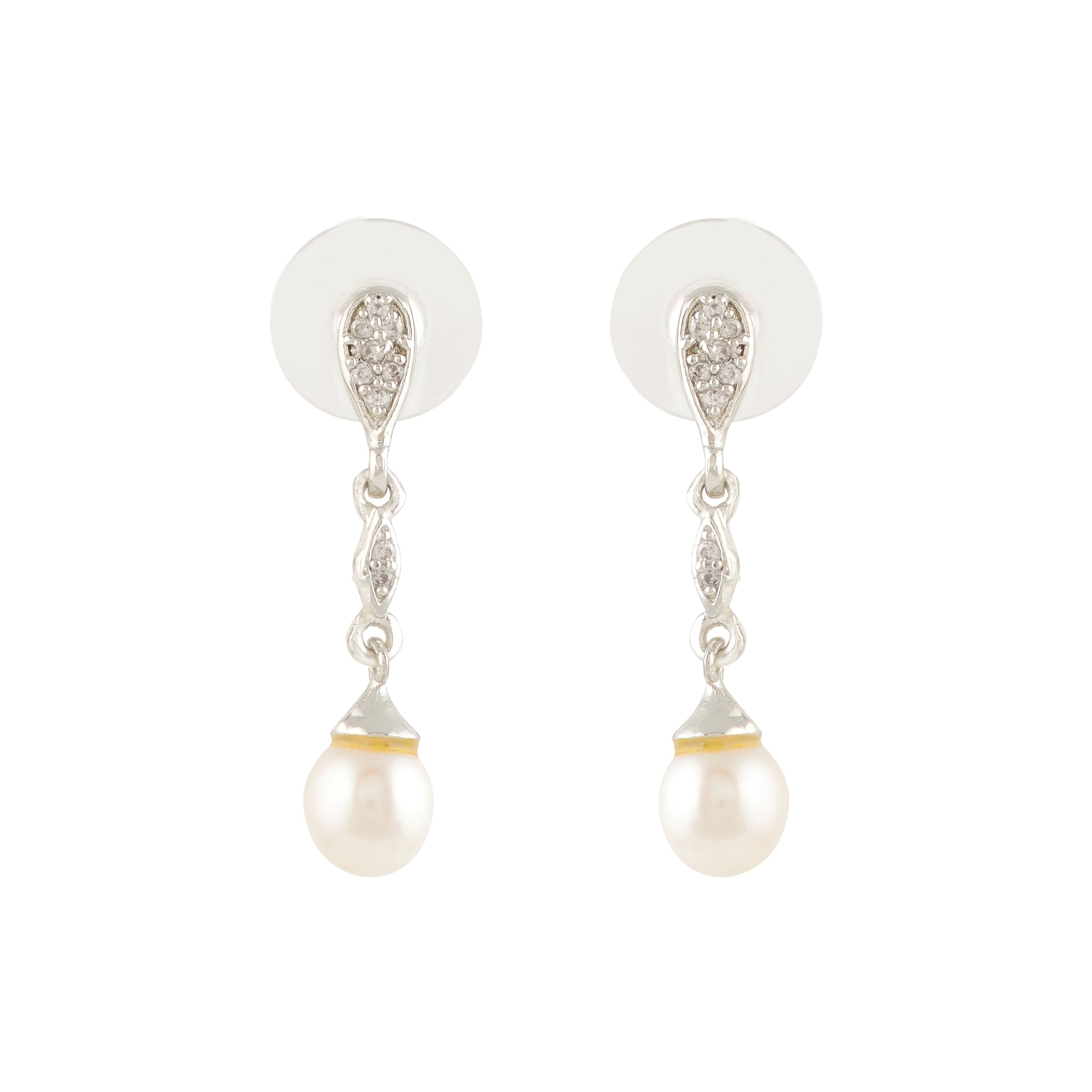 Sparkling CZ & White Freshwater Pearl Drop Earrings