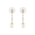 Sparkling CZ & White Freshwater Pearl Drop Earrings
